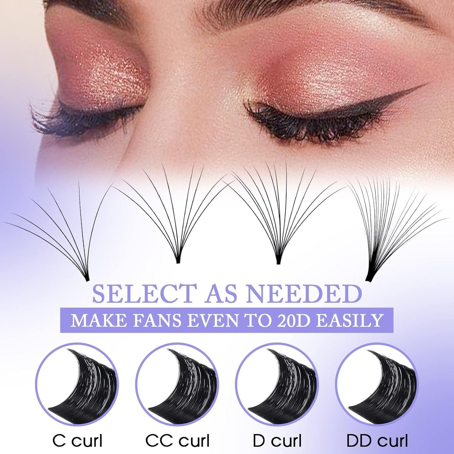 Easy Fan Volume for Lash Artists: Wendy, Handmade Fans for Eyelash Extensions, Self Fanning, Blooming, B-KH, Black, D-0.05-14