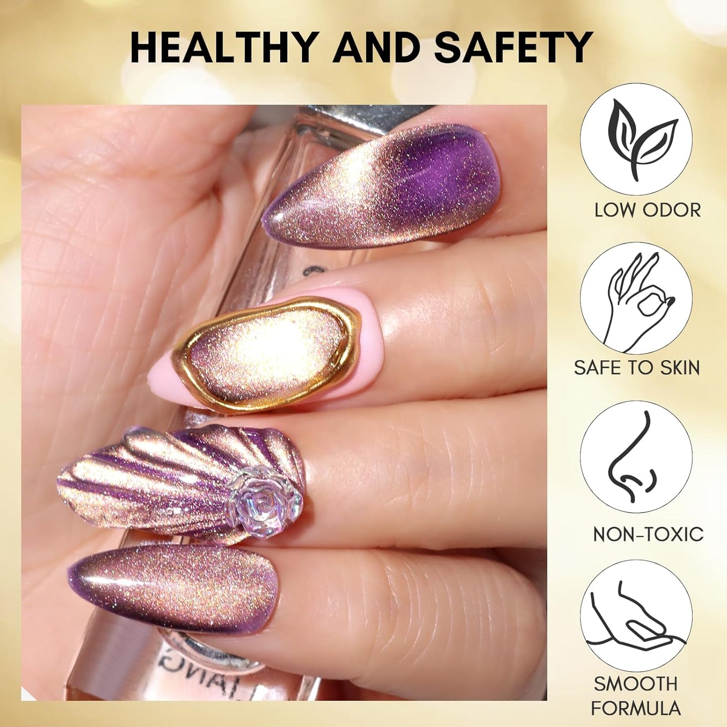 Makartt Cat Eye Gel Nail Polish: Black Hole Holographic Sparkly Gels with Magnet Stick, UV LED Soak Off Gel Polish for Nail Art Designs, Neutral Territory