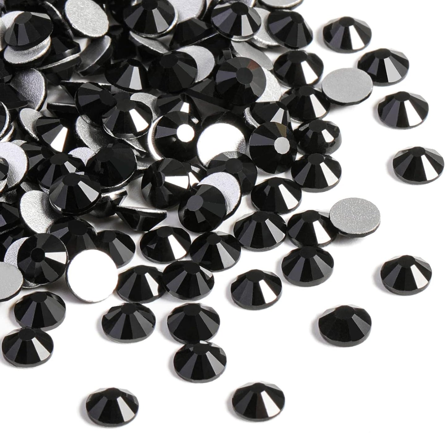 Beadsland 144 Pieces Flat Back Crystal Rhinestones Round Gems for Nail Art and Craft Glue Fix,Black,SS40,8.4-8.7mm