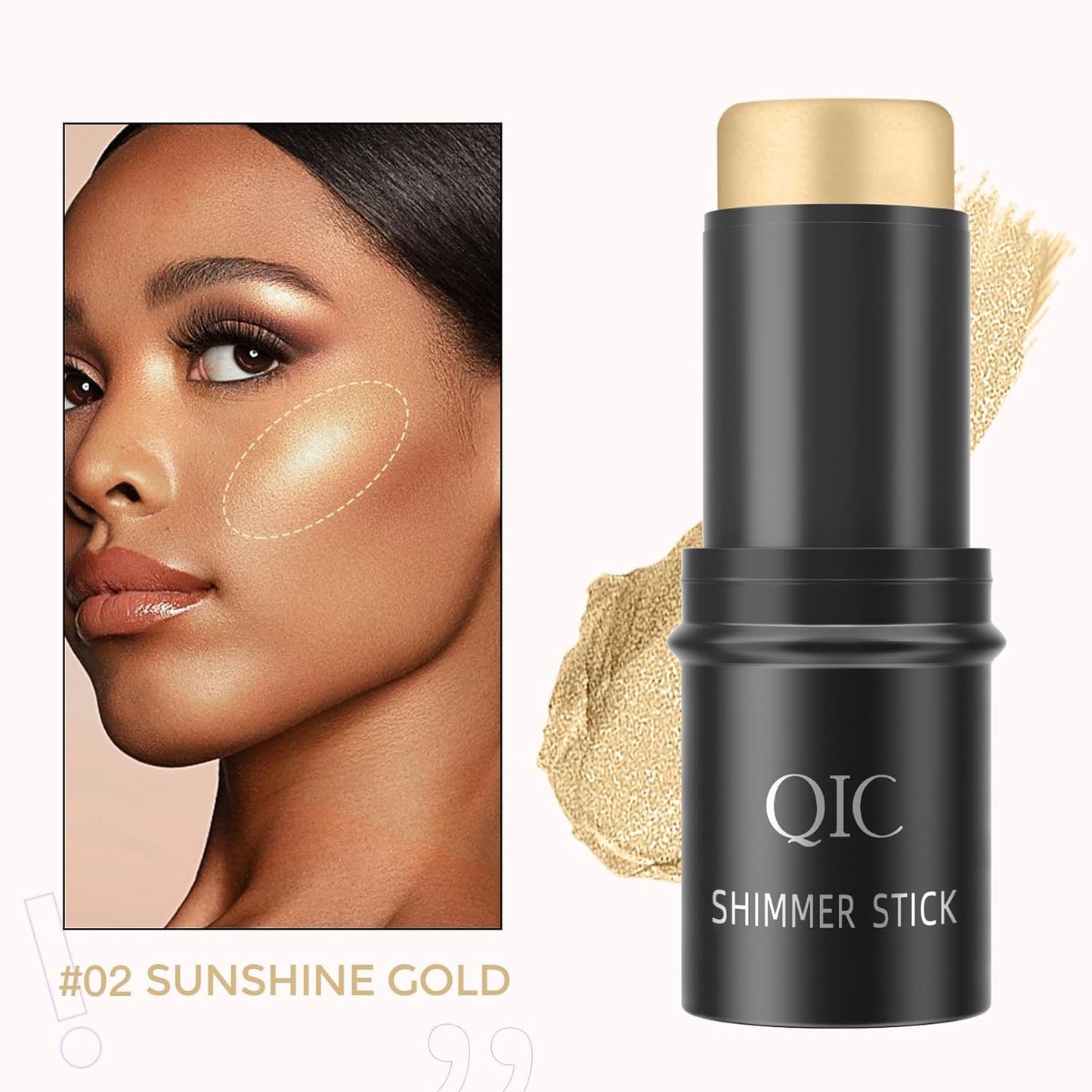 Highlighter Stick, Highlighter Makeup for Face & Body, Cream 3D Contour Stick, Multi-Use Body Shimmer Stick for All Skin Types, Glow, Waterproof, Long Lasting, Ideal for Daily, Party (Gold)