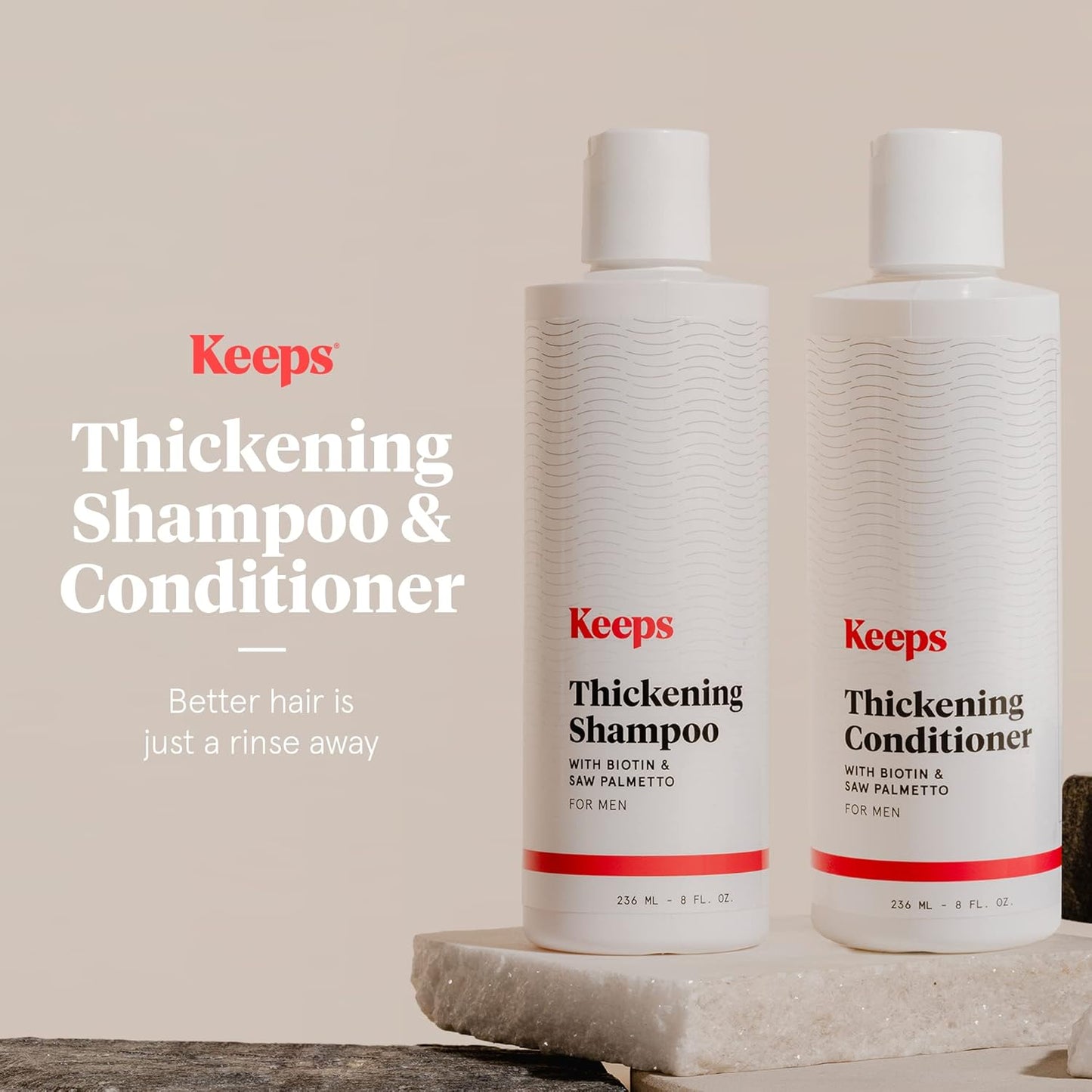 Keeps Hair Loss Shampoo & Conditioner Set For Men - Mens Hair Care for Fuller, Thicker Looking Hair - Thinning & Hair Growth Product - DHT Blocker - Infused with Biotin, Caffeine & Saw Palmetto - 8 oz