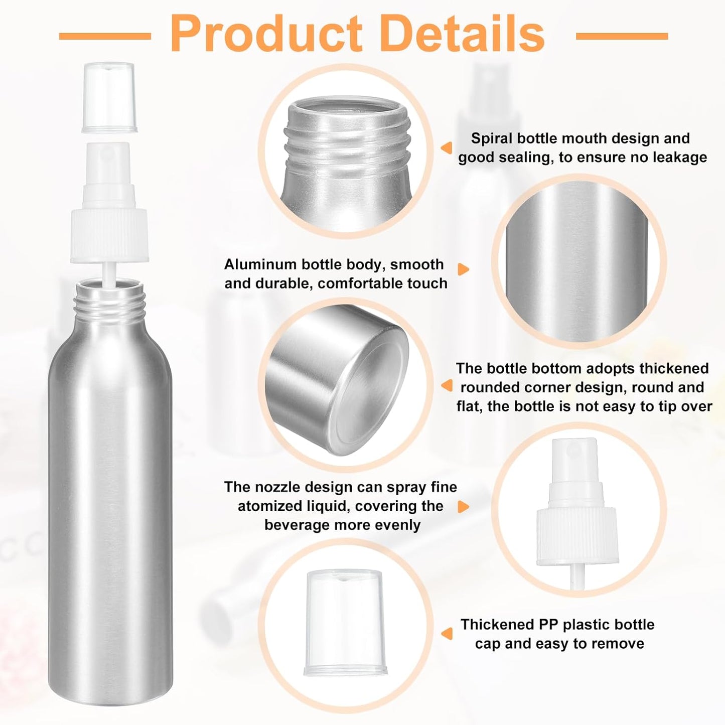 HARFINGTON 3pcs Aluminum Fine Mist Spray Bottles 120ml/4oz Metal Small Liquid Alcohol Refillable Travel Container with White Plastic Nozzle Cap for Perfume Skincare Cosmetic Storage Bottle