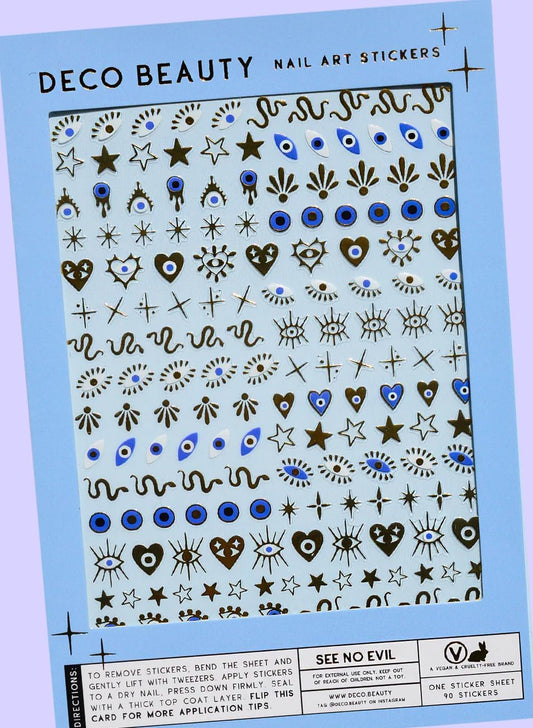 See No Evil Nail Stickers - Lightweight & Easy-to-Apply Nail Art with Trendy Designs - Durable & Long-Lasting Nail Stickers for Women, Ideal for DIY Manicures & Salon-Quality Nails