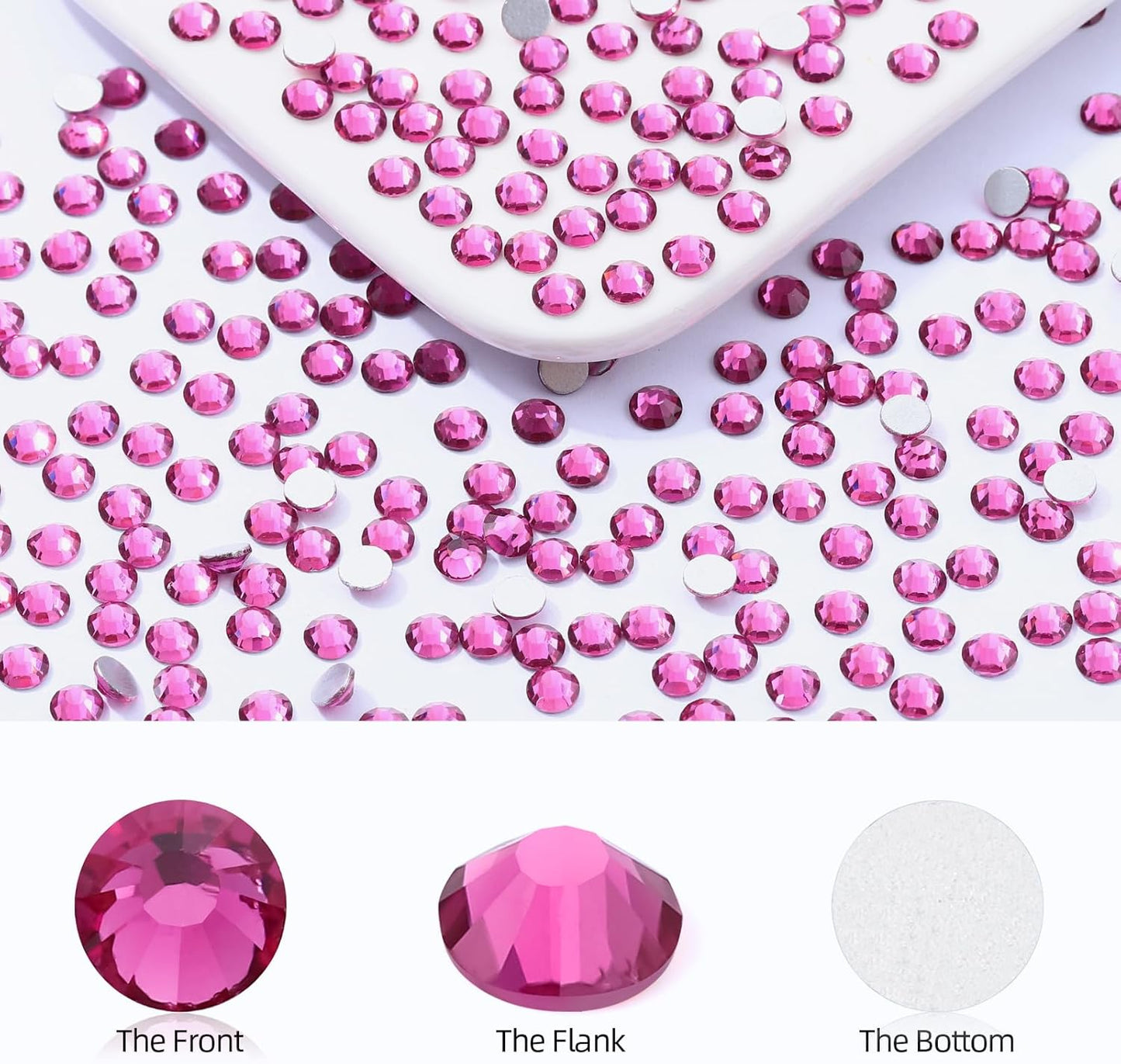 Fuchsia Flatback Rhinestones, Glass Rhinestones for Nail Art and Craft, Glue Fix, Loose Crystal Gemstones(Fuchsia, SS12, 1440pcs, 2.9-3.0mm)