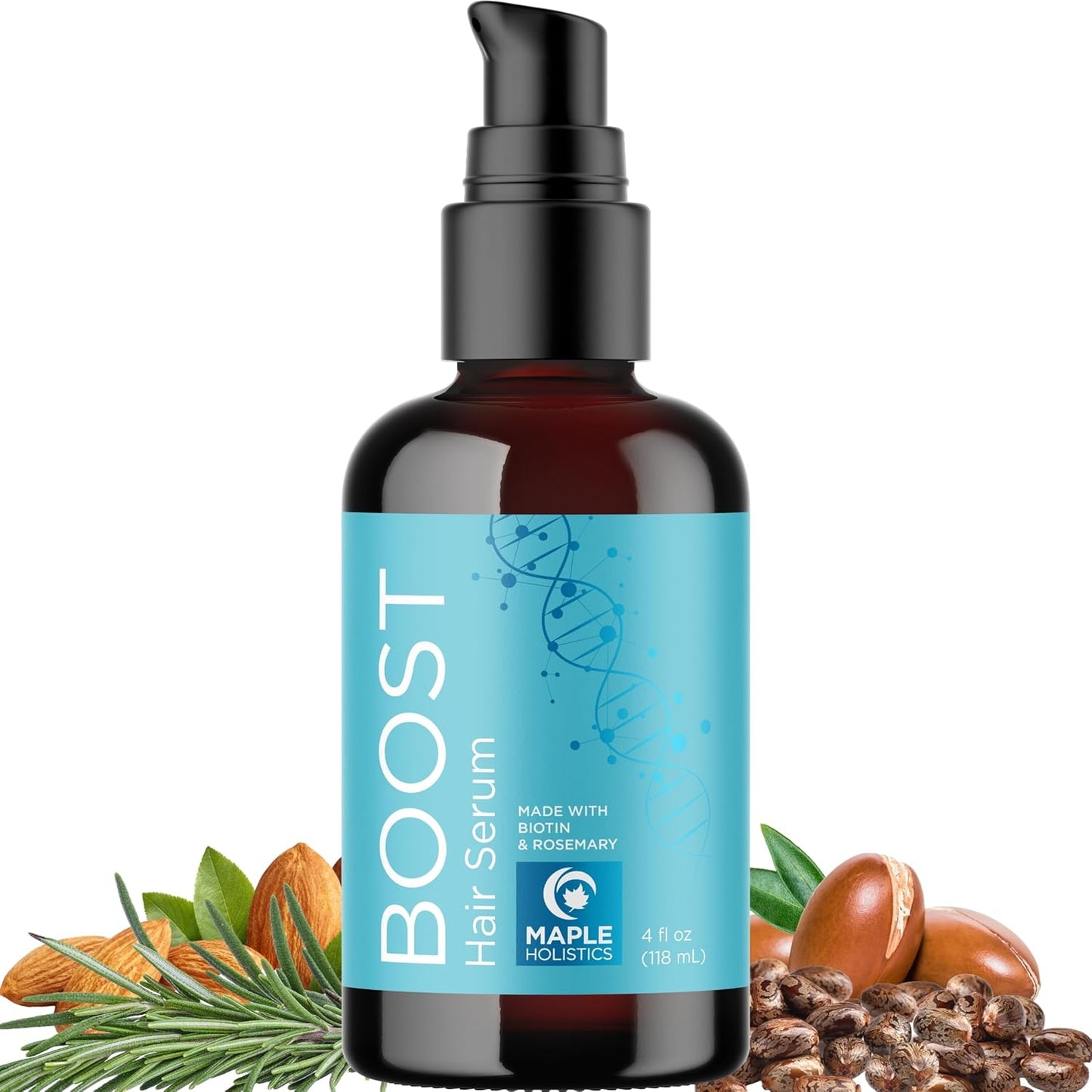 Volumizing Biotin Hair Serum for Men & Women - Caffeine Serum for Hair and Scalp Care with Peppermint Black Castor & Rosemary Oil for Enhanced Volume Shine & Hydration - Vegan & Cruelty Free (4 Fl Oz)