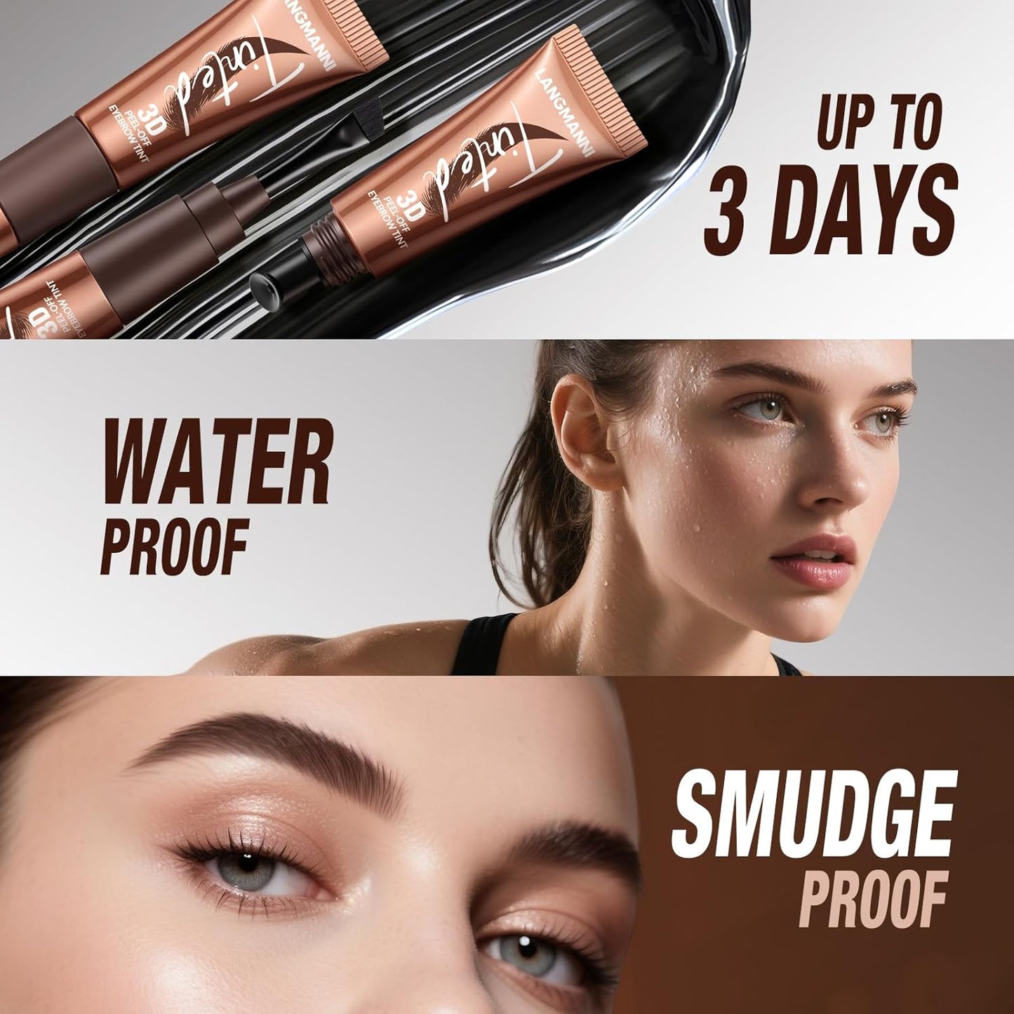 Tattoo Eyebrow Gel Peel Off 3 Colors Set:Tattoo Eyebrow Gel Easy Peel Off,Waterproof Longlasting Peel Off Eye Brow,Tinted Glue,Up to 3 Days Brow Stain.Makeup Gift Set for Women