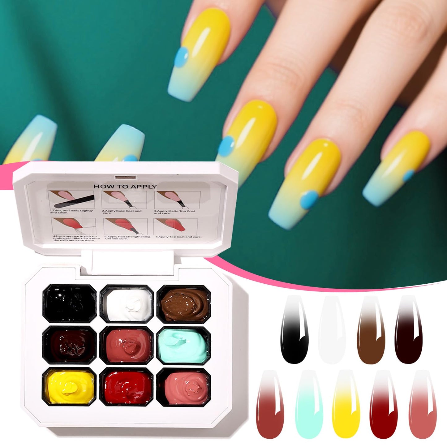 Ombre Gel Nail Polish Nail Sponges for Ombre 9 Series Colorful Blush Effect Gradient Painting Gel for Ombre Nails Multistyle French Manicure Nail Art DIY Home (A13, 1)