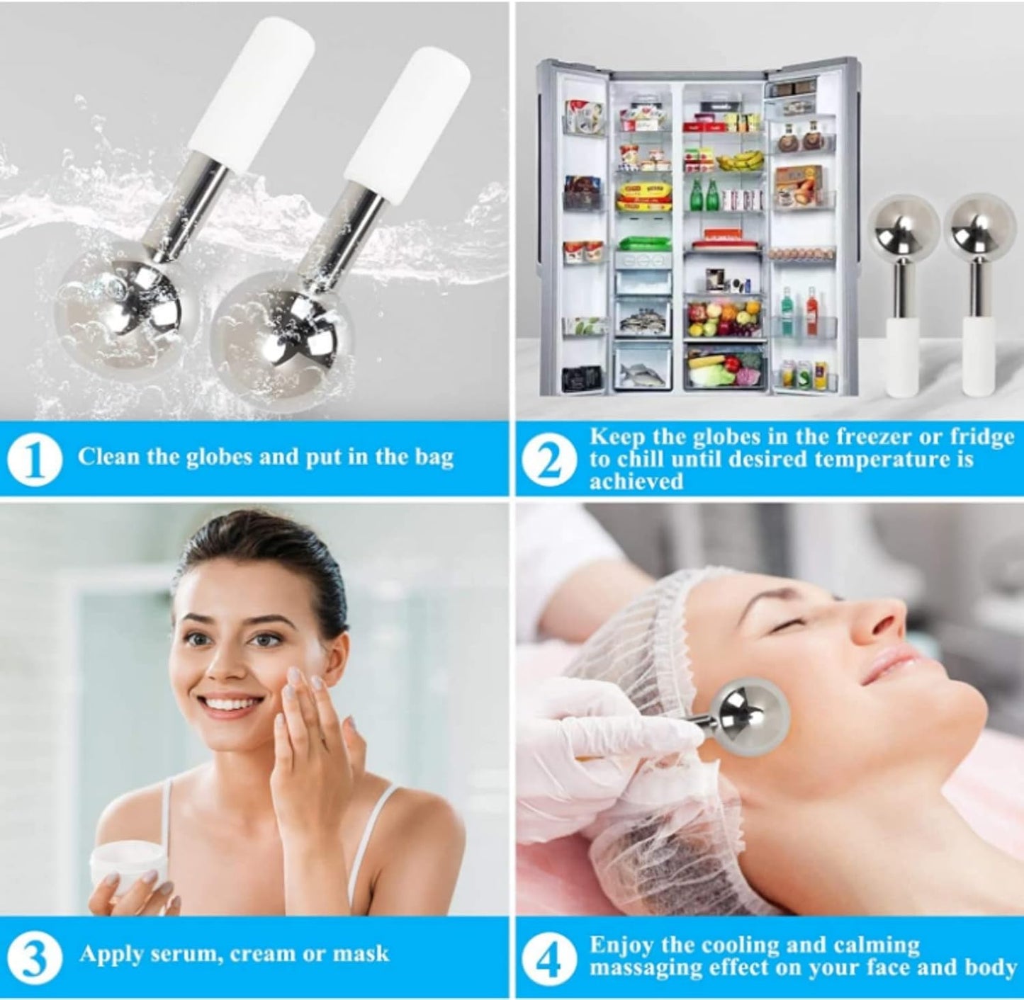 Globes for Facials, Cooling Roller for Face, Cryo Sticks Massager for Face Neck & Eyes, Cold Roller Skin Care for face Puffiness, Dark Circles, Wrinkles, Collagen Production (Gold)
