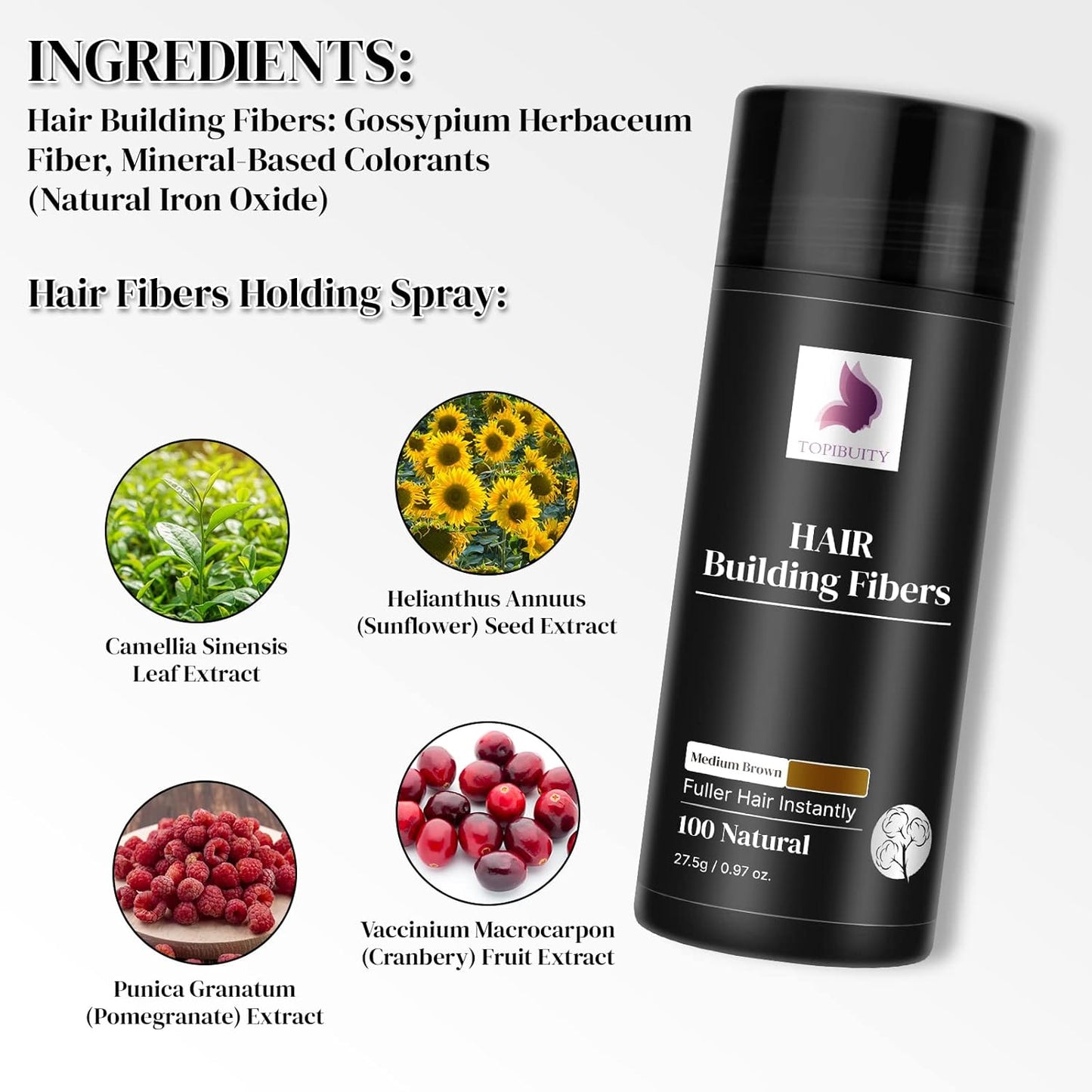 Hair Fibers & Applicator 3-in-1 Set - Natural Concealing Hair Thickening Fibers - Long-Lasting Spray with Accessory for Crisp Hairlines, Thicker Beard & Styling (medium brown)
