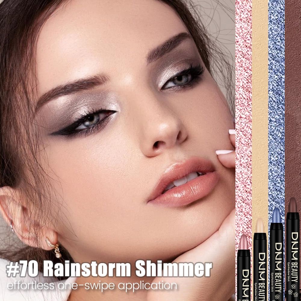 evpct Silver Grey Shimmer Cream Eye Shadow Sticks Brightener Pencil for Women, Silver Grey Silky Eyeshadow Applicator Stick Pen Waterproof, Blendable Crease-Proof Stick Eyeshadow Shimmer Eye Makeup 70
