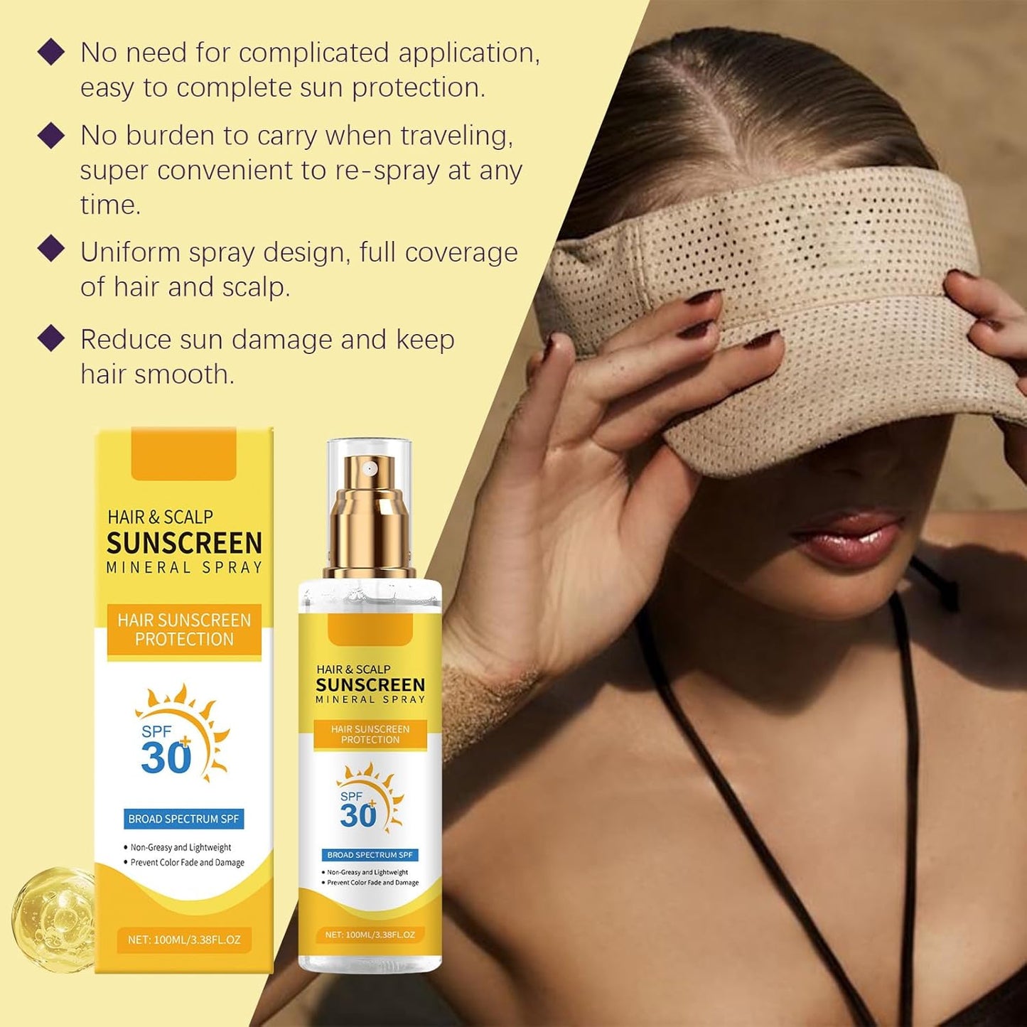 Ultimate Hair and Scalp Sunscreen Spray SPF 30 PA++ Oil Control Lightweight Breathable for All Hair Colors and Types.