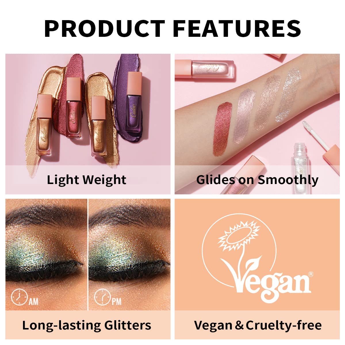 Oulac Liquid Glitter Eyeshadow - Metallic Purple Liquid Eyeliner - Non-Creasing, Lightweight, Moisturizing Formula - Easy to Remove - Vegan & Cruelty-Free (26)
