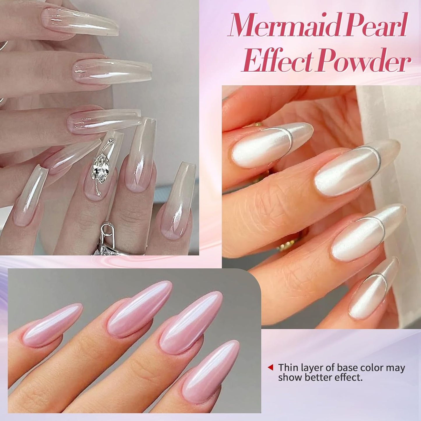BORN PRETTY White Pearl Chrome Nail Powder And Chameleon Aurora Nail Powder Pigment Mermaid Pigment Pearl Glitter Dust Kit,Nail Art Decoration 2Boxes
