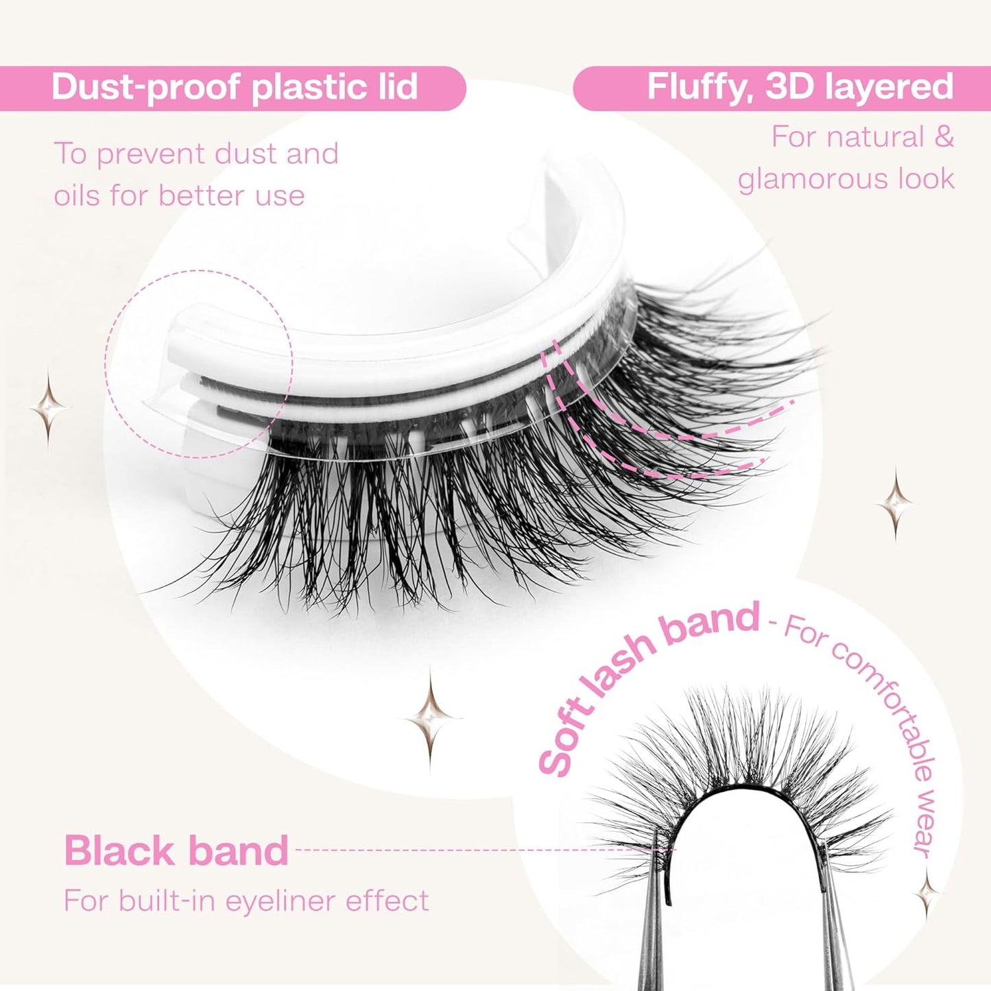 CALAILIS Self Adhesive Eyelashes 5 Pairs Natural Look Press On Lashes No Glue Need Eyelashes Reusable Cat Eye Wispy Self-adhesive False Lashes with Replacement Adhesive Strips (C122)