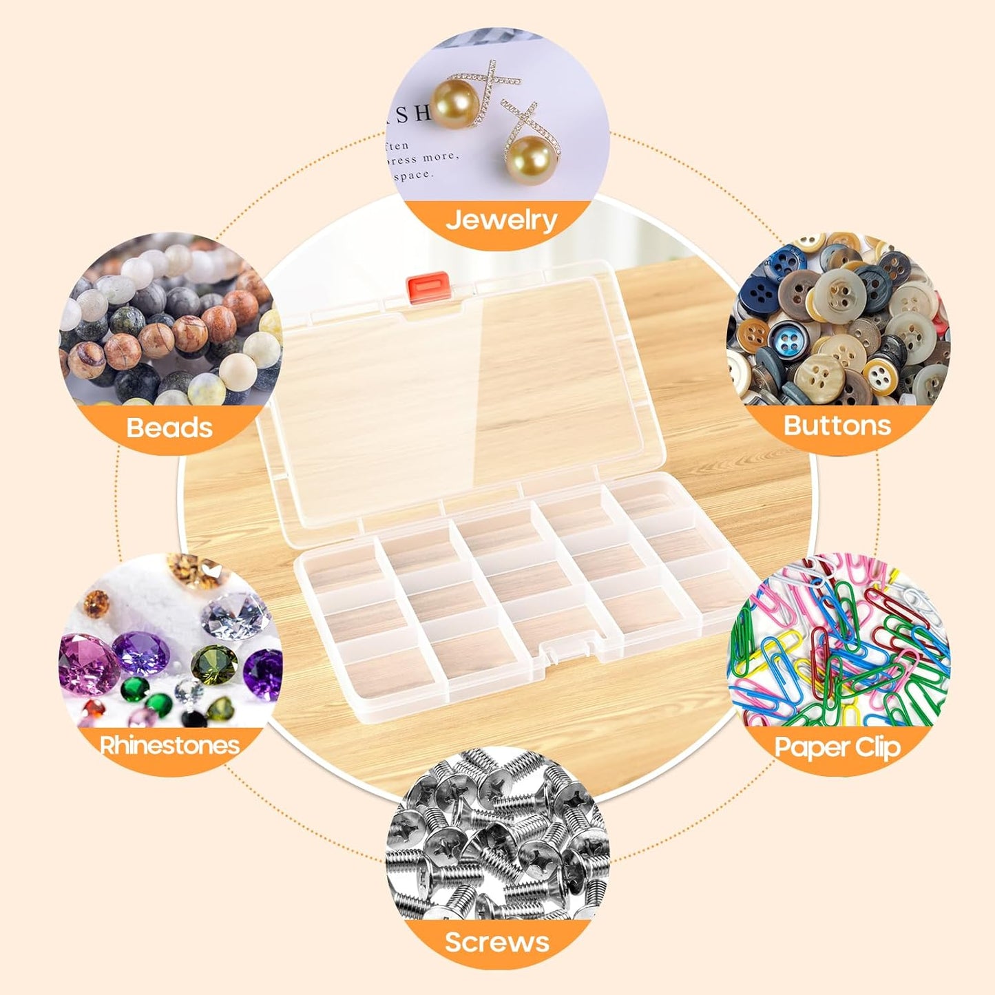 8PACK Extra Thick Bead Organizers, 15 Grid Mini Clear Plastic Storage Box Craft Containers for Nail jewelry rhinestones DIY Supply Case