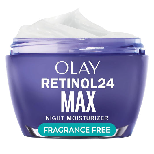 Olay Retinol Face Moisturizer, 24 MAX Anti-Aging Night Cream for Women, Fragrance-Free, Non Greasy - Anti-Wrinkle, Smooth Fine Lines, Tightening, Hydrating Skin Care - Peptides, Glycerin, 1.7 Oz