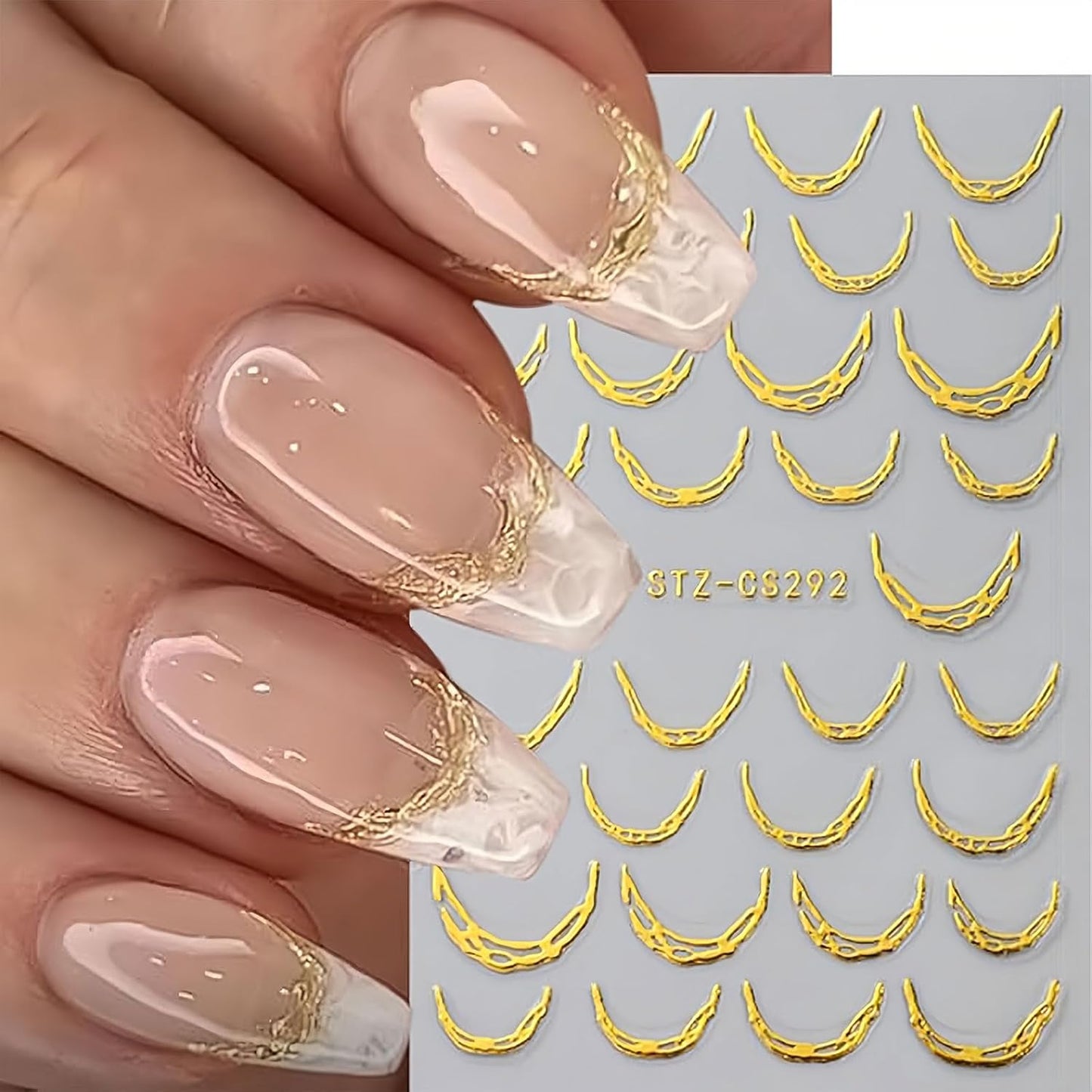350 Pcs French Tips Nail Stickers, 8 Sheets 3D Self-Adhesive Classic Gold Silver Black Rose Gold French Tip Nail Designs for Short Nails Gel Polish