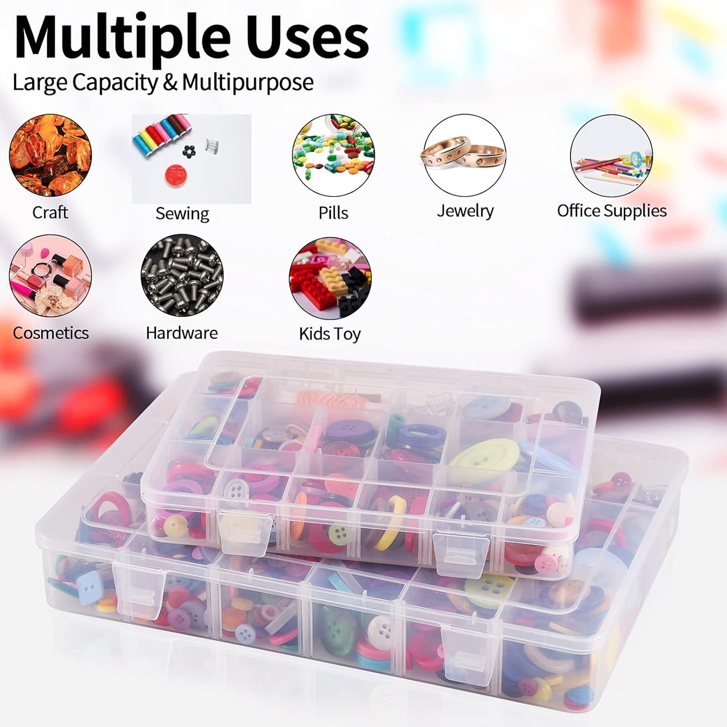 18 Grids Plastic Organizer Box with Dividers, Clear Compartment Container Storage for Washi Tapes Beads Crafts Jewelry Fishing Tackles, Size10.8 x 7.7 x 1.7 in