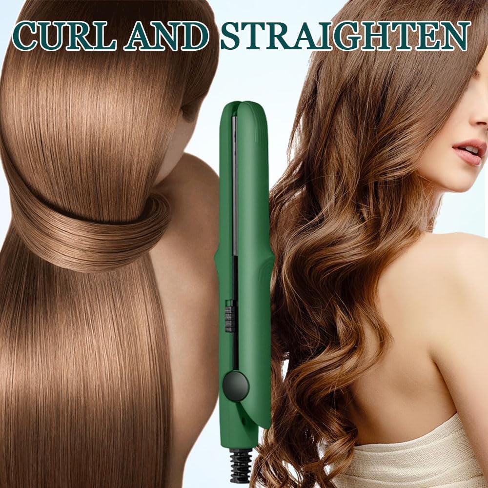 2025 New Mini Dual-Purpose Curling Iron, 2-in-1 Curling Wand Flat Iron Hair Straightener, Travel Curling Iron for All Hair Types (Pink)