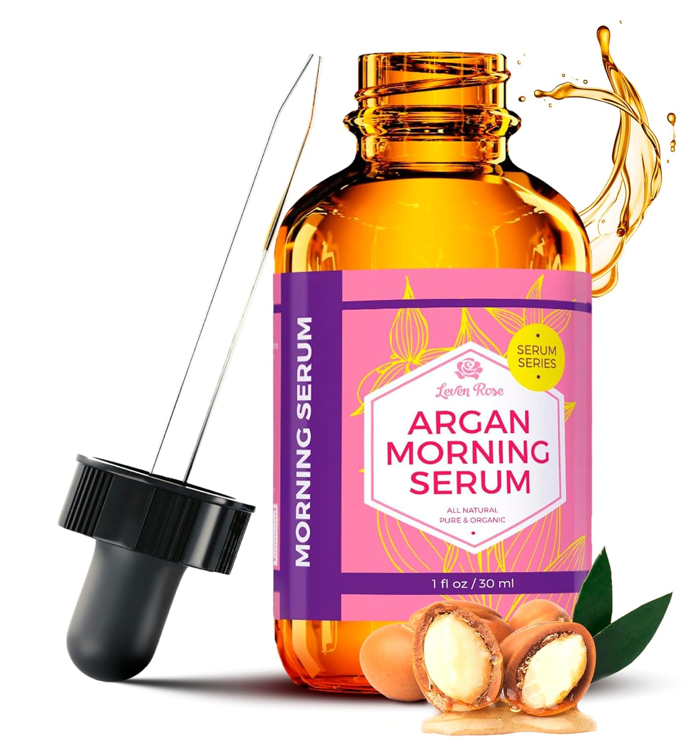 Leven Rose Moroccan Argan Oil Face Serum 1 oz - 100% Organic Hydrating Oil for Women - Anti-Aging Natural Serum for Wrinkles