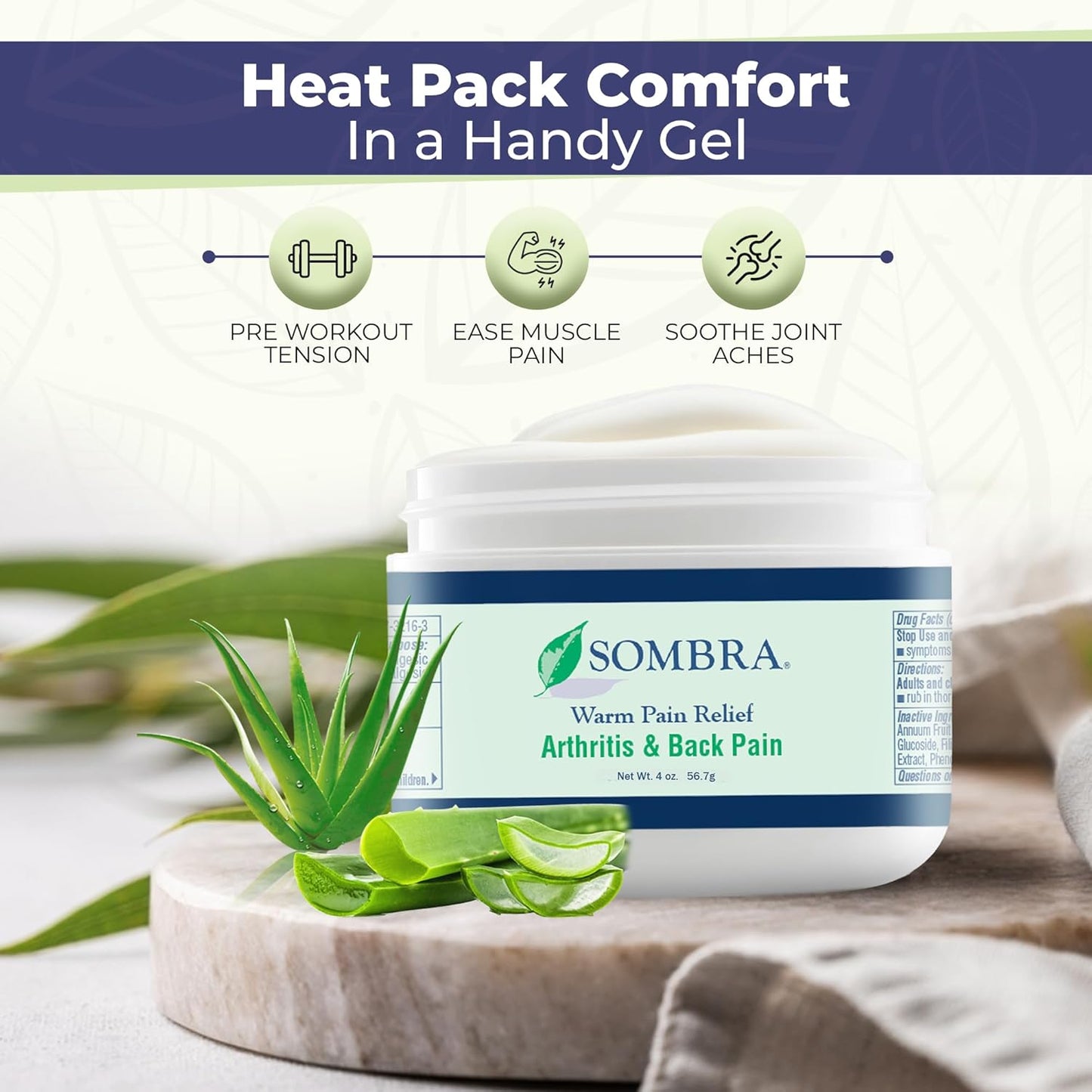 Sombra Warm Pain Relief Gel, Warm Relief for Arthritis and Chronic Pain Pre-Workout Muscle Rub Vegan Formula Free of Artificial Fragrances, Dyes, NSAIDs, Wax, Petroleum, Alcohol - 4oz (2 Pack)