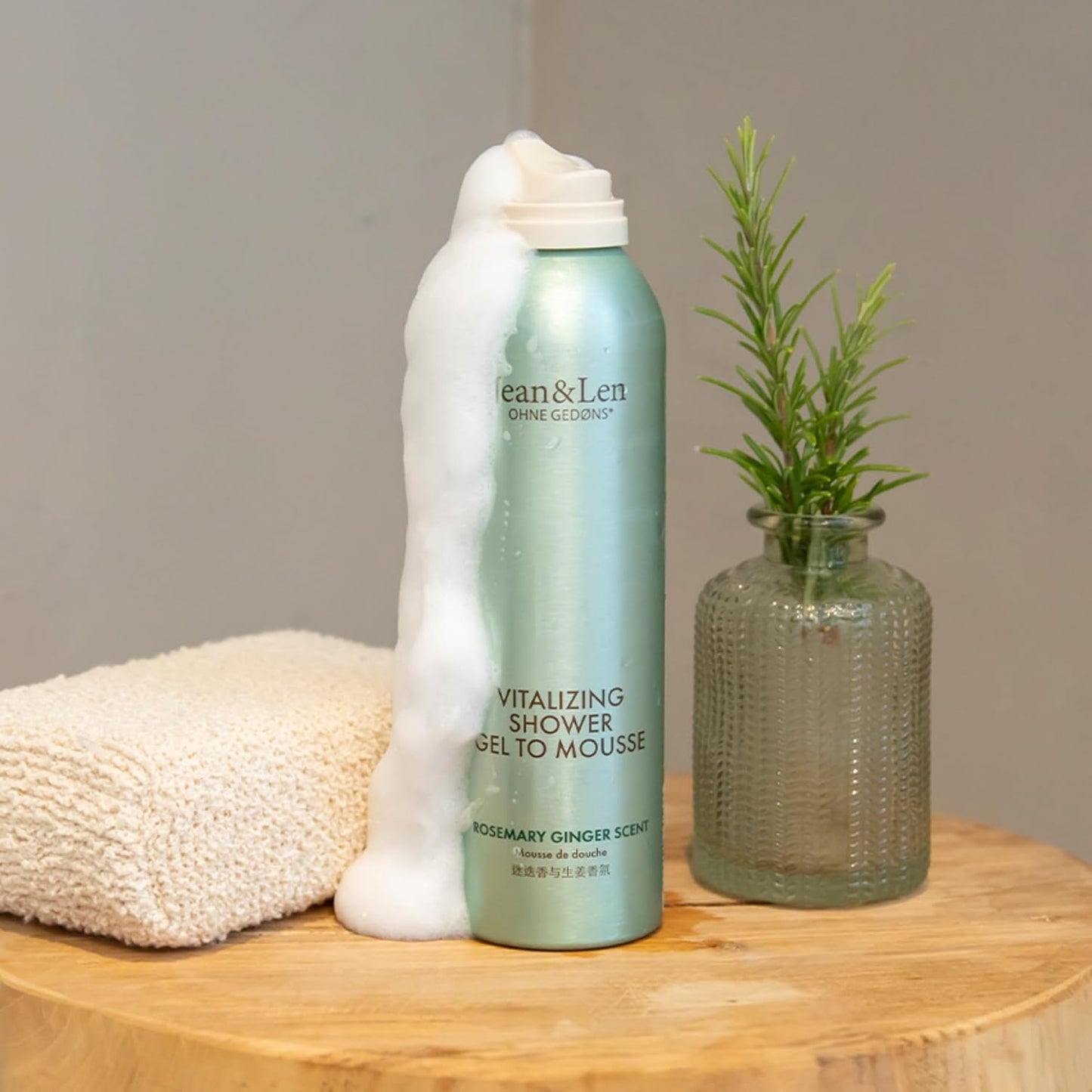Jean & Len Shower Soufflé Rosemary & Ginger, with almond, jojoba and babussa oil, for a fragrant cleansing experience, for normal to dry skin, shower foam, without parabens & silicones, 6.76 Fl. Oz.