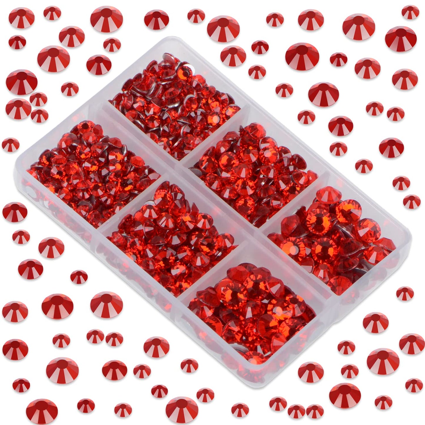 LPBeads 6000 Pieces Siam Non Hotfix Rhinestones 6 Sizes Round Crystal Glass Flat Back Rhinestones with Tweezers and Picking Pen for Nail Art Crafts Clothes Bags DIY