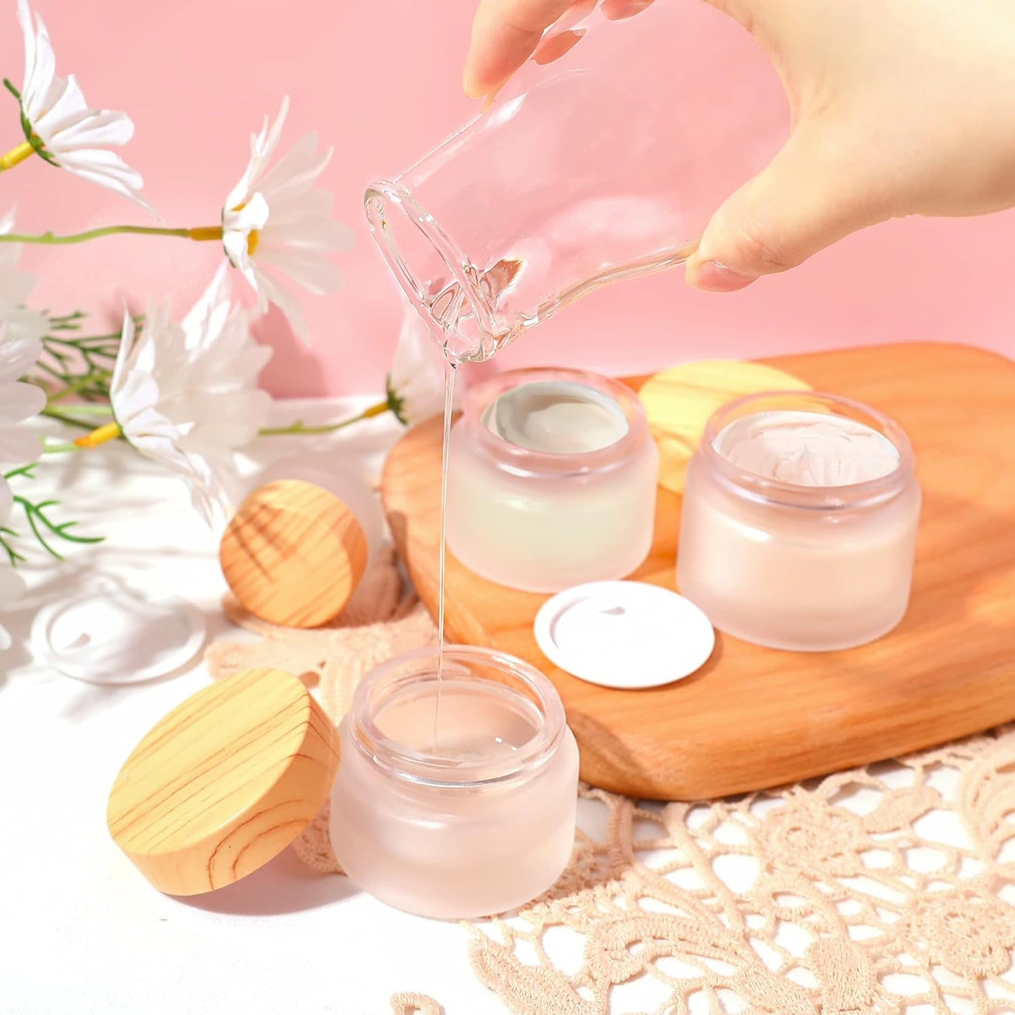 30 Gram/ml Glass Cosmetic Containers with lids，Round Frosted Glass Jars with Leakproof lids,Small Empty Glass Sample Jars for Makeup Lip Scrub Balm Lotions Sample Eye Creams DIY (4 PACK 30ML)