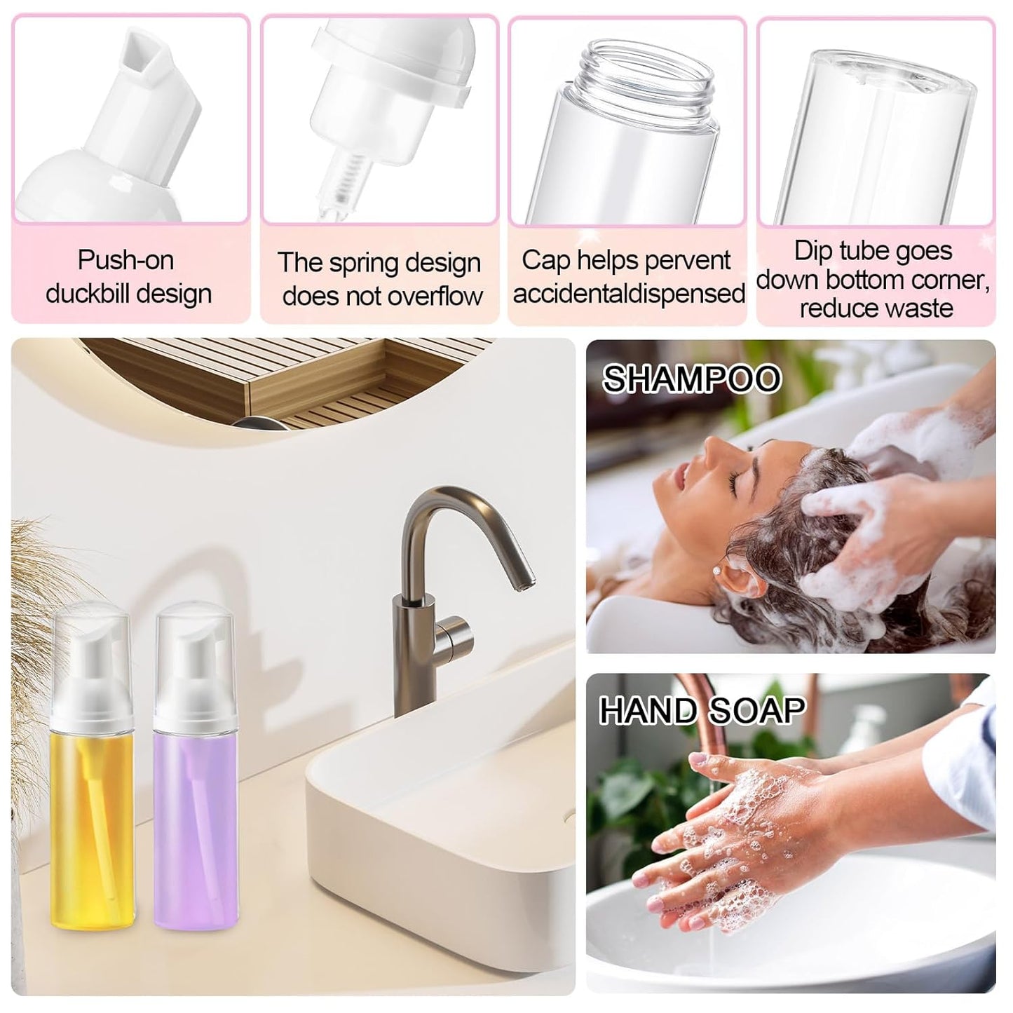 Zhehao 80 Pcs Lash Shampoo Bottle Brushes Kit 20 Foam Pump Dispensers 20 Lash Shampoo Brushes 20 Eyelash Aftercare Bag 20 Cleaning Pipes, Eyelash Extension Supplies(White, Sliver)