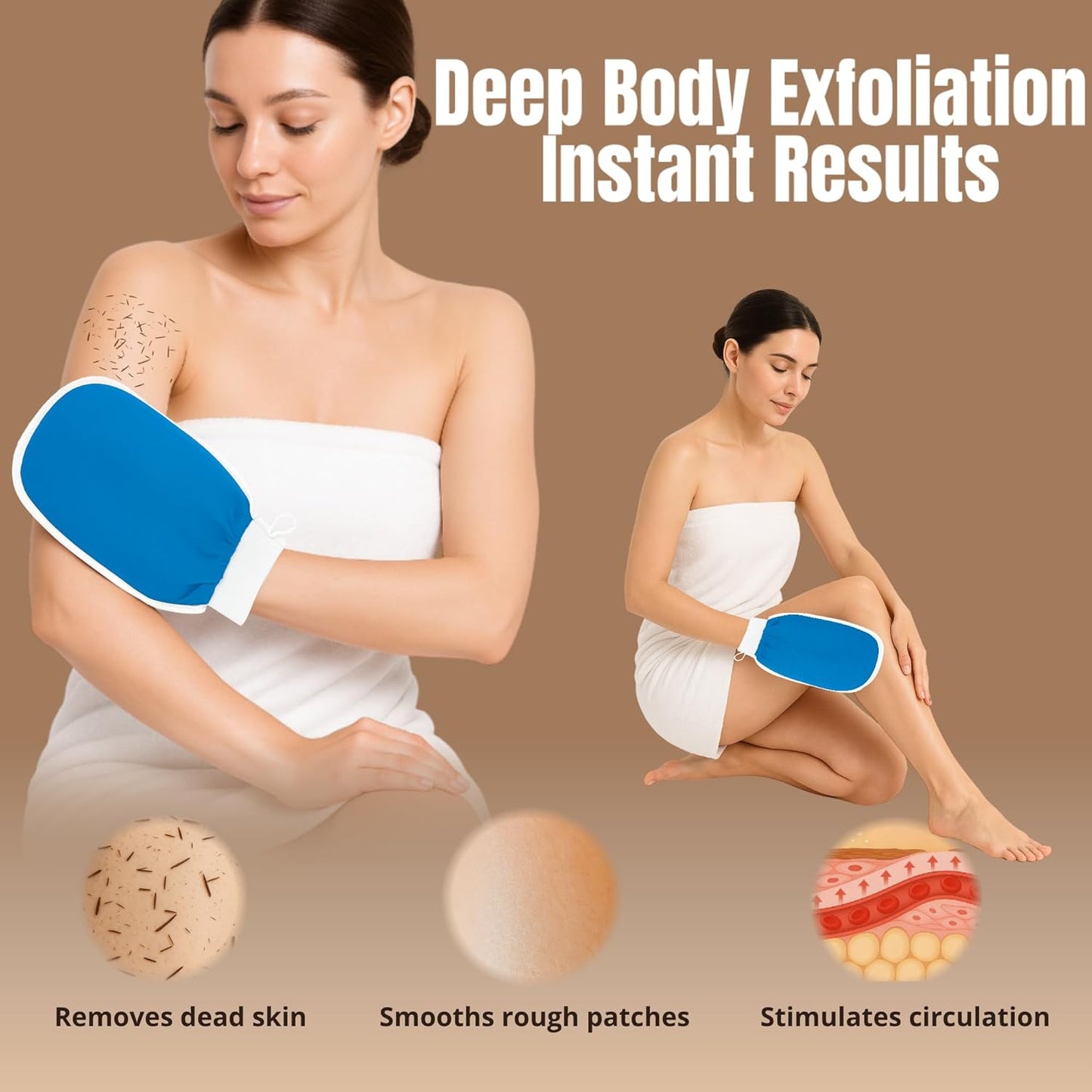 Exfoliating Glove Set (Original) – 3 Pieces Moroccan Hammam Scrub Mitts for Face, Body & Back – Deep Skin Cleansing & Dead Skin Removal – Reusable Spa Exfoliator – Assorted Colors (TURQOUISE)