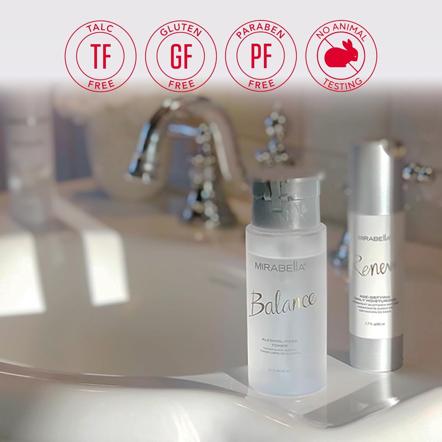 Mirabella Balance Toner for Face, Unscented Alcohol-Free Toner Offers Restorative Hydration & Cleansing for All Skin Types, Even Sensitive Skin, with Hyaluronic Acid, Glycerin, Aloe, & Witch Hazel