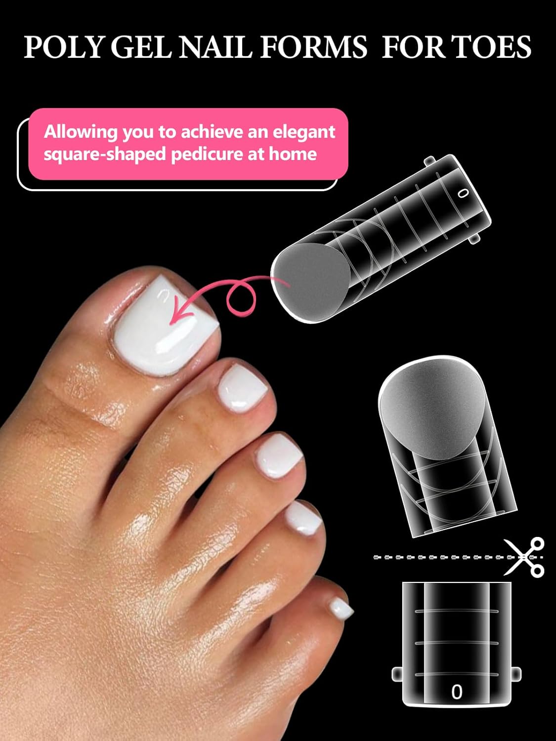 TOROKOM Poly Gel Nail Forms Kit for Toes - 120PCS Reusable Dual Toenail Forms for Builder Gel, Toe Nail Kit with 2.5oz Slip Solution, Brush, File, 5PCS Clips - 12 Sizes