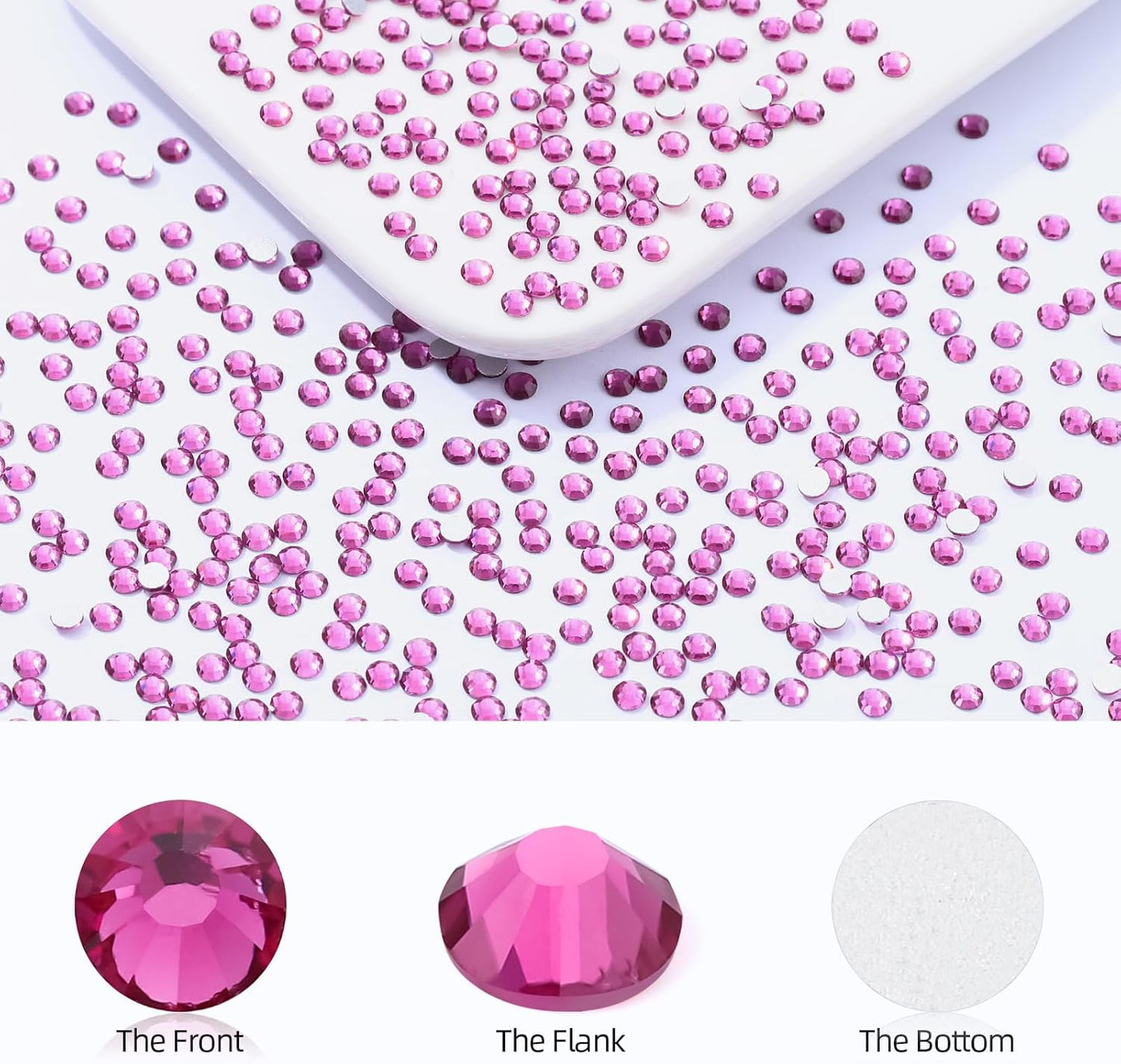 Fuchsia Flatback Rhinestones, Glass Rhinestones for Nail Art and Craft, Glue Fix, Loose Crystal Gemstones(Fuchsia, SS4, 2880pcs, 1.5-1.7mm)