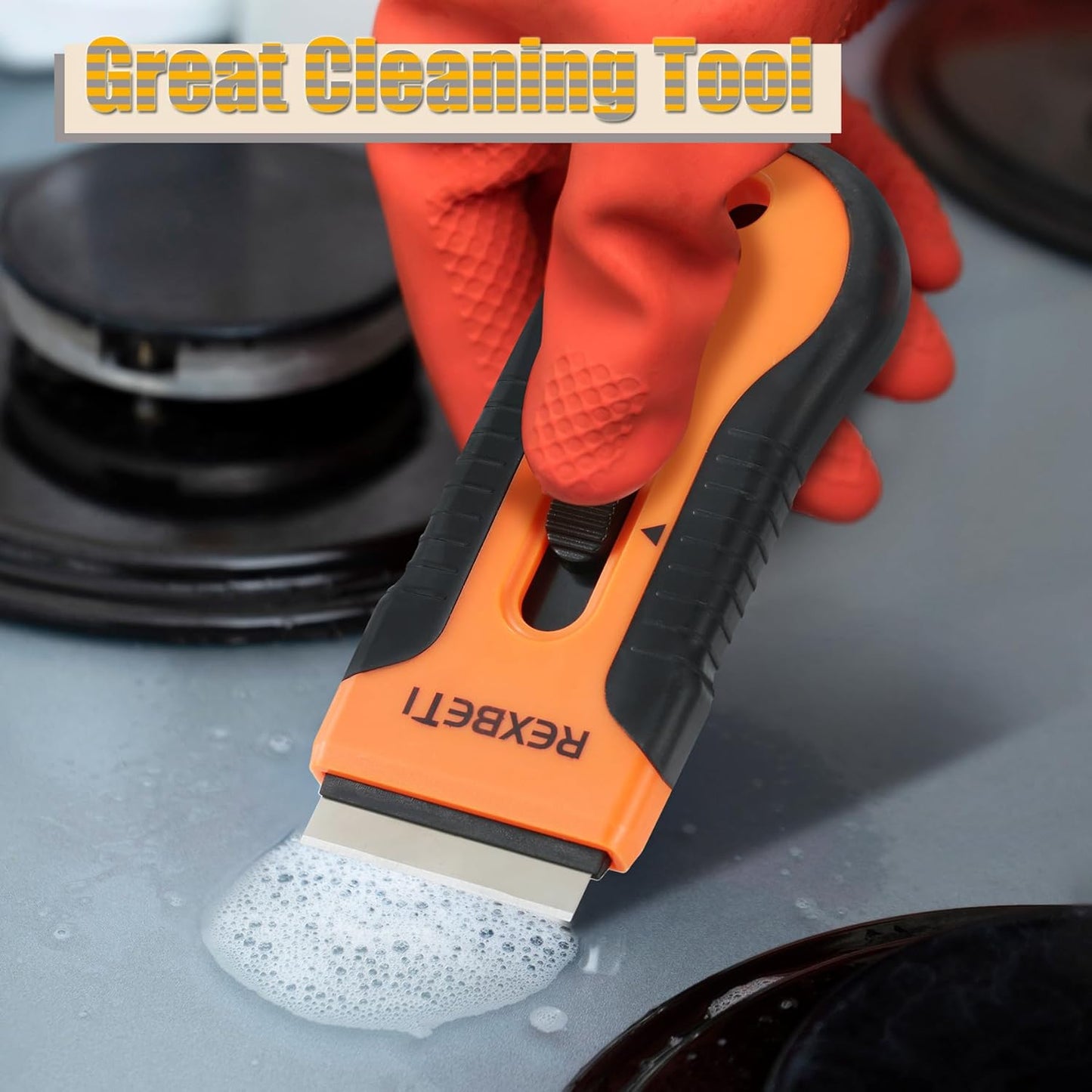 REXBETI Razor Blade Scraper Tool, 8 Pack Razor Scraper Set with Extra 240Pcs Razor Blades- 80Pcs Metal and 160Pcs Plastic Blades, Cleaning Scraper Tool, Cooktop Scraper, Paint Scraper, Glass Scraper