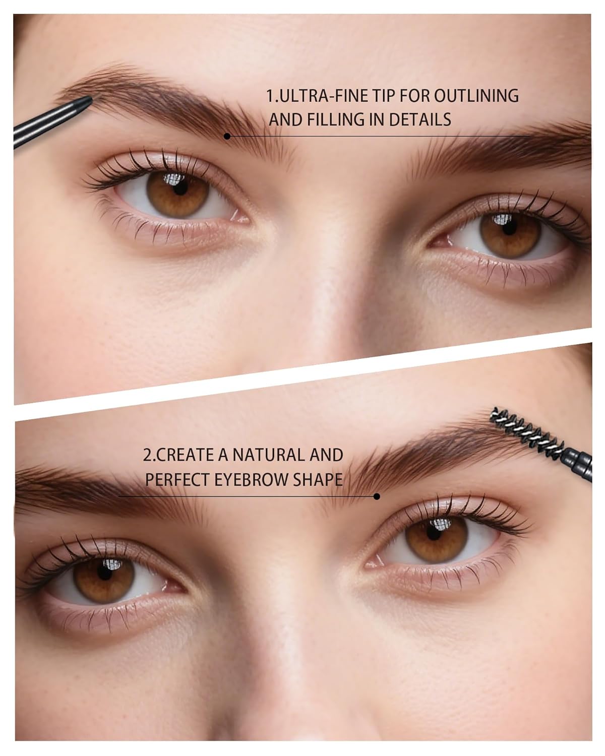 Dark Brown Eyebrow Pencils for Women, 12Pcs Ultra Slim Eyebrow Pencil with 2 Brow Razors Kit, Double Head 1.5mm Micro-Fine Tip & Spiral Brush, Can Draw Fine and Long-Lasting Brows Makeup