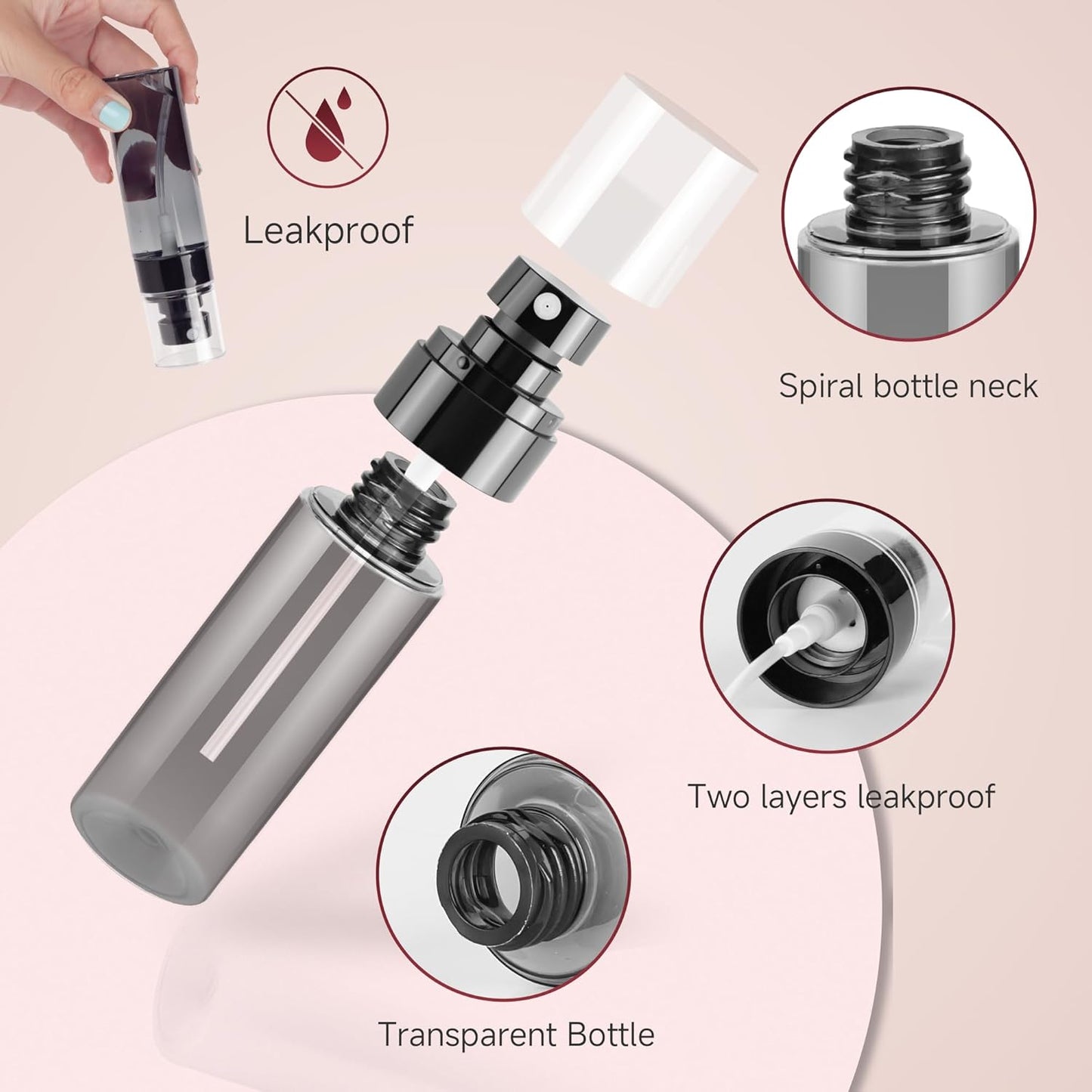 9-Pack Small Spray Bottle, 3.4oz Black Plastic Fine Mist Mini Sprayer for Hair, Cleaning, Salons, Planting, Skin Care - Empty Refillable Travel Mister