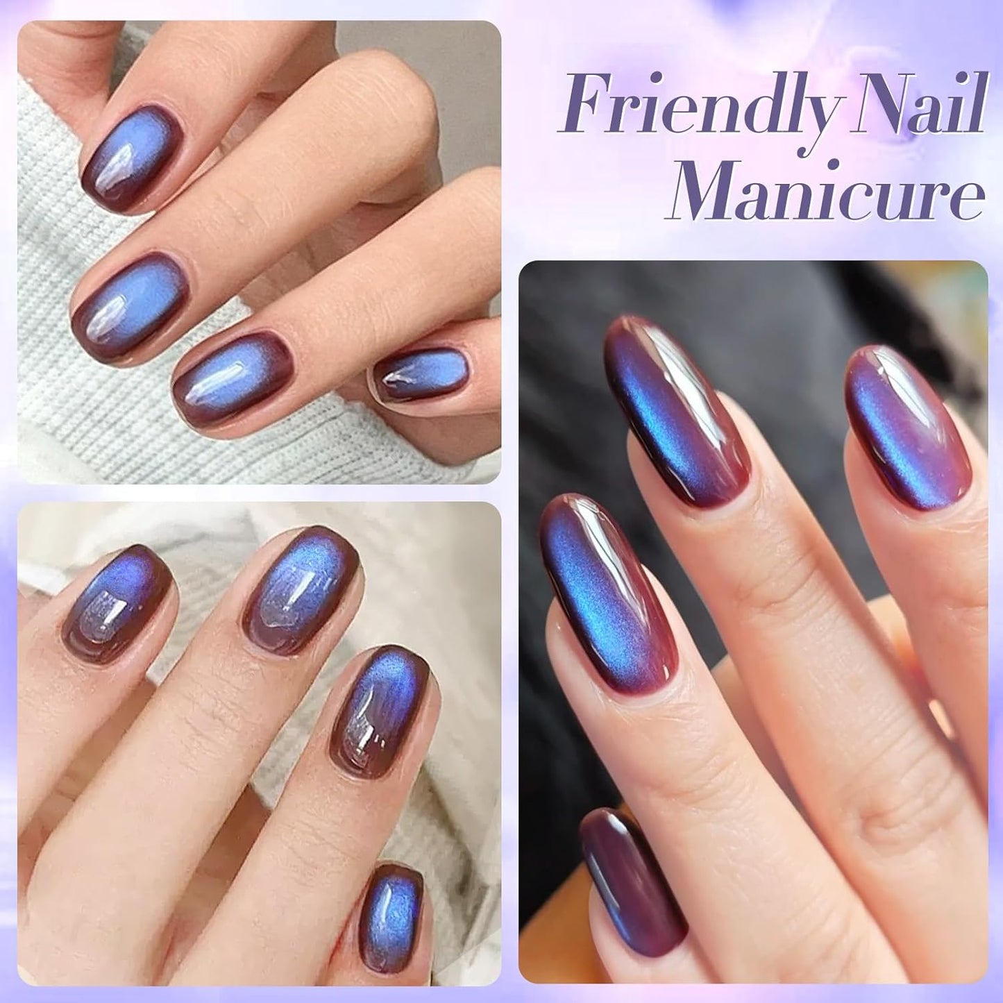 BORN PRETTY Cat Magnetic Eye Gel Nail Polish,Indigo Eggplant Glitter Cat Magnetic Gel Nail Polish Magnetic Nail Polish for Nail Art Manicure Salon DIY at Home 15ML