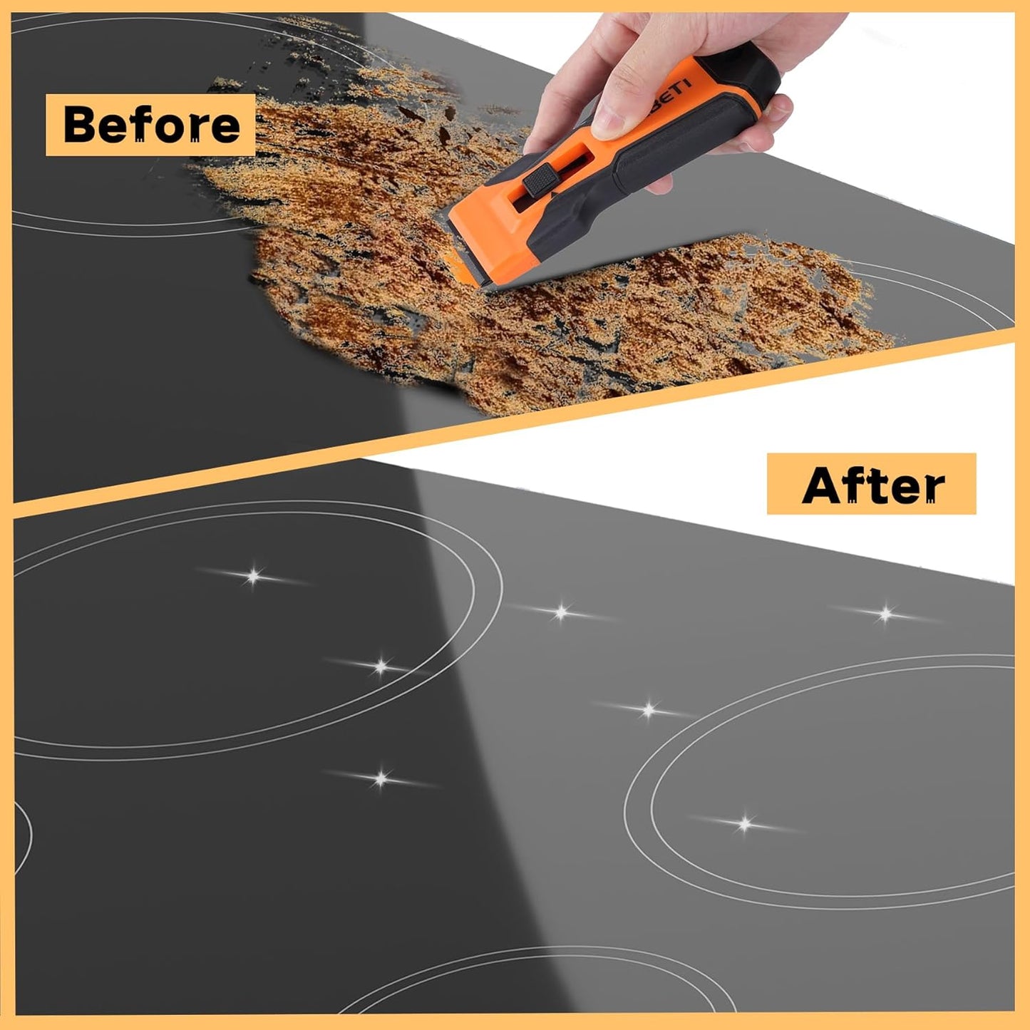 REXBETI Razor Blade Scraper Tool, 2 Pack Razor Scraper with Extra 314Pcs Razor Blades -14Pcs Metal and 300Pcs Plastic Blades, Cleaning Scraper Tool, Cooktop, Paint, Glass Scraper