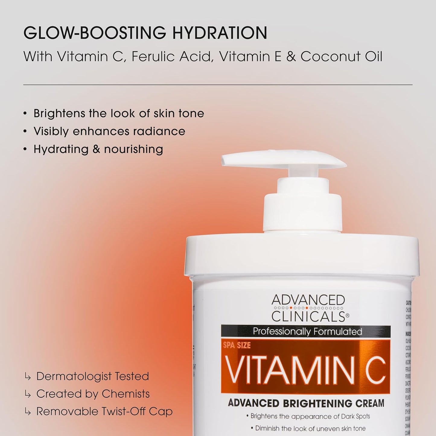 Advanced Clinicals Vitamin C Cream Visibly Brightening Body Lotion | Vitamin C Moisturizer Skin Care Body Cream For Women & Men Visibly Improves Look Of Dark Spots & Uneven Skin Tone, W/Travel Size