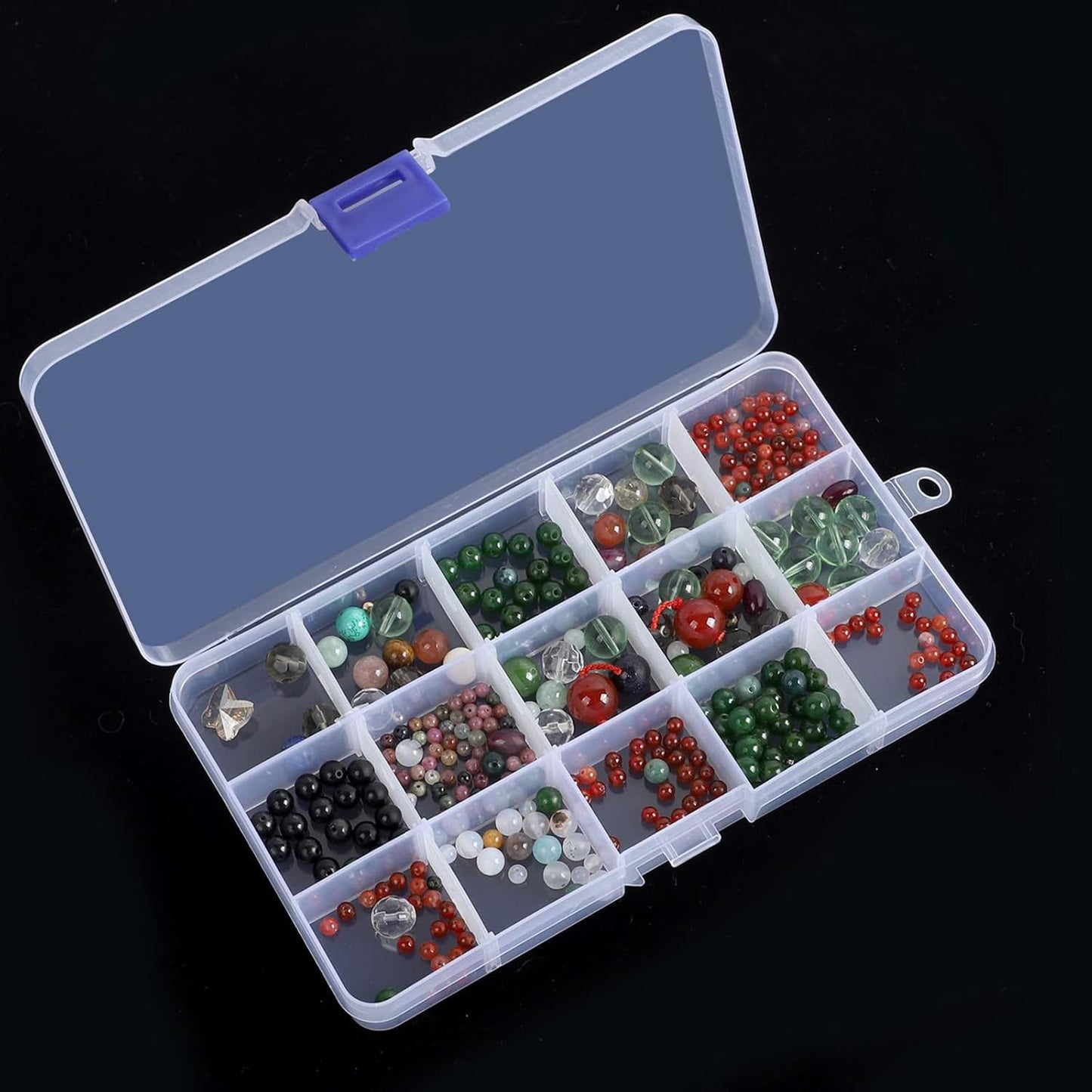 KINJOEK 20 Pack 15 Grids Plastic Bead Organizer Containers Storage, Adjustable Dividers Earring Diamond Jewelry Bead Painting Storage Case, Clear Small Fishing Tackle Box for Cross Stitch Accessories