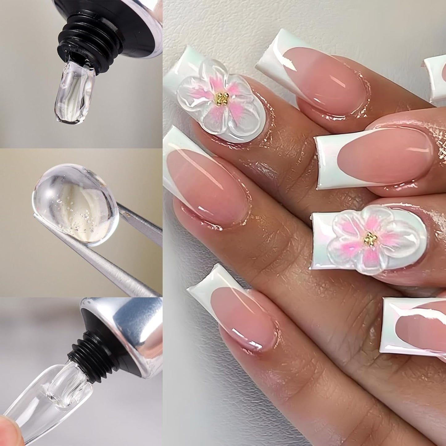 Transparent Solid Nail Glue for Press Ons, Acrylic & Fake Nails, 20g Quick-Dry Strong Adhesive Soft Gel X Nail Glue, Gel Nail Polish- Long-Lasting Beauty Nail Supplies Uv Lamp Curing