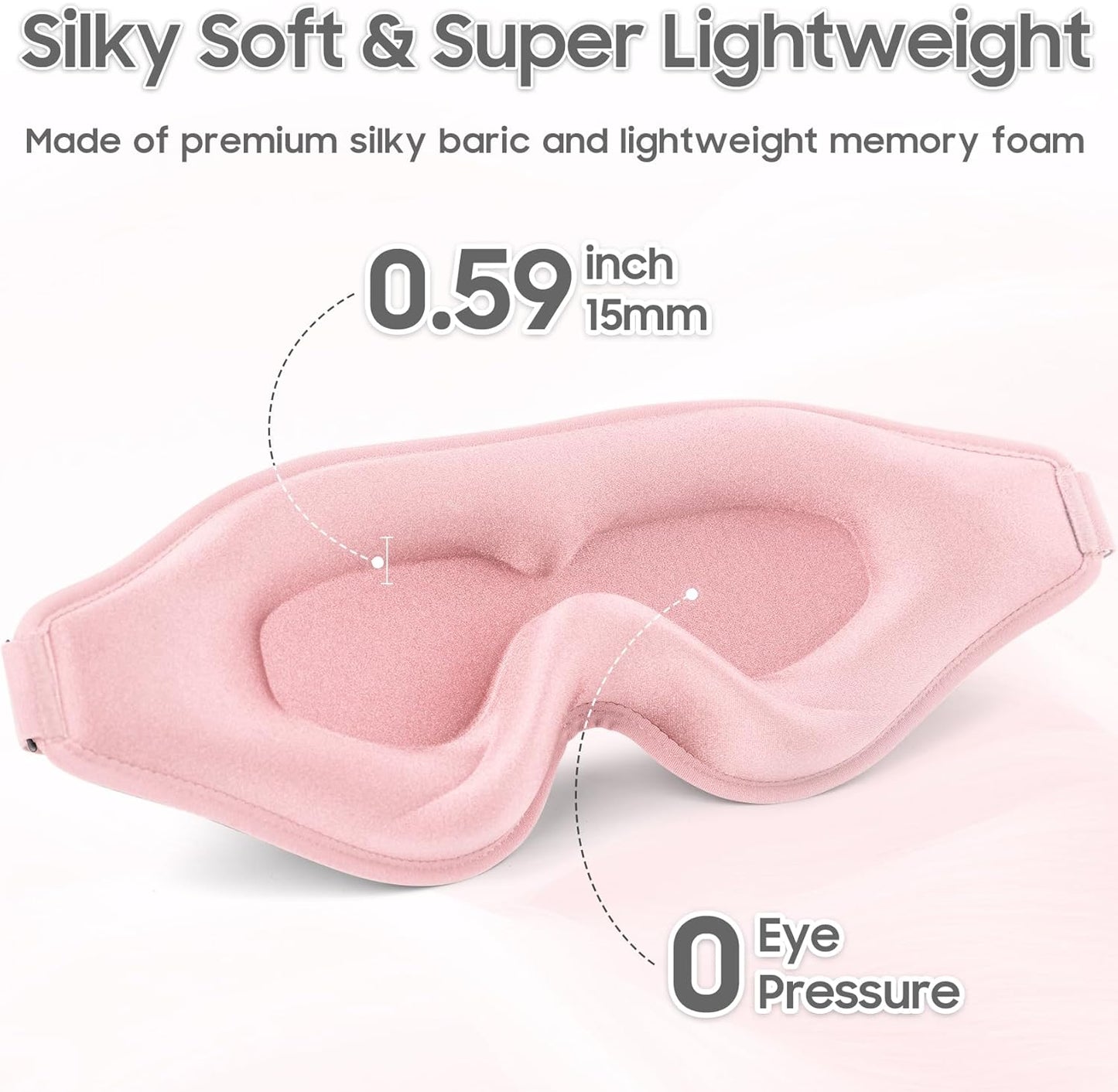 Sleep Mask - Total Blackout 3D Sleeping Mask, Super Lightweight & Silky Soft Eye Mask for Sleeping, Fully Adjustable Fit for Home, Office, Traveling, Meditation, Yoga, Pink