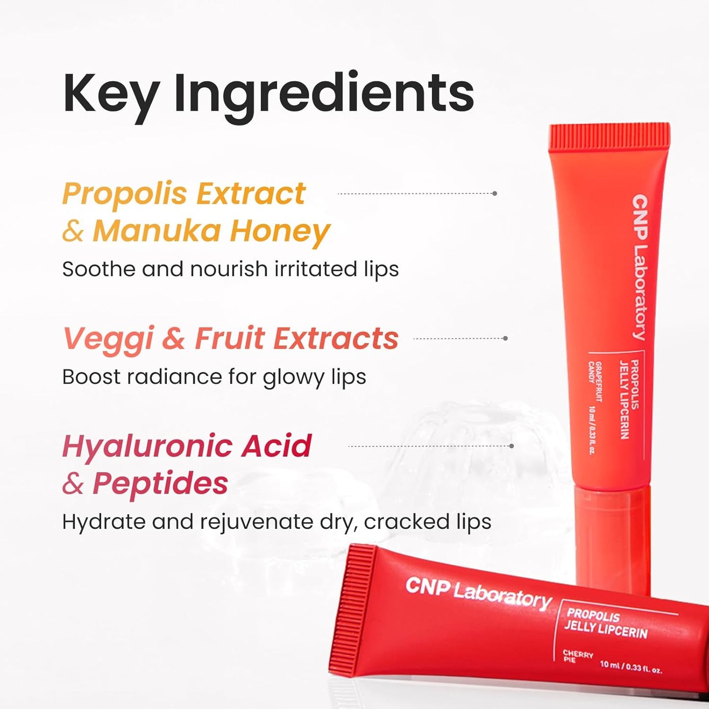 CNP Propolis Jelly Tinted Lipcerin™ - 02 Pink Donut, Hydrating Lip Balm & Gloss with Manuka Honey + Hyaluronic Acid, Korean Skincare, 0.3 fl.oz.
