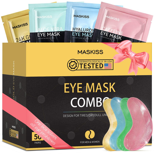 Under Eye Patches(50 Pairs), 24K Gold, Caffeine, Hyaluronic Acid, Aloe Vera Eye Masks for Dark Circles Puffy Eyes Undereye Bags, Eye Skin Care Gift Set for Bachelorette Party Favors