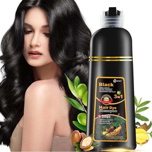 Leorx Black Hair Dye Shampoo, 16.9 Fl Oz - 3 In 1 Color For Gray Hair Instant Herbal Coloring For Women & Men - Ammonia Free