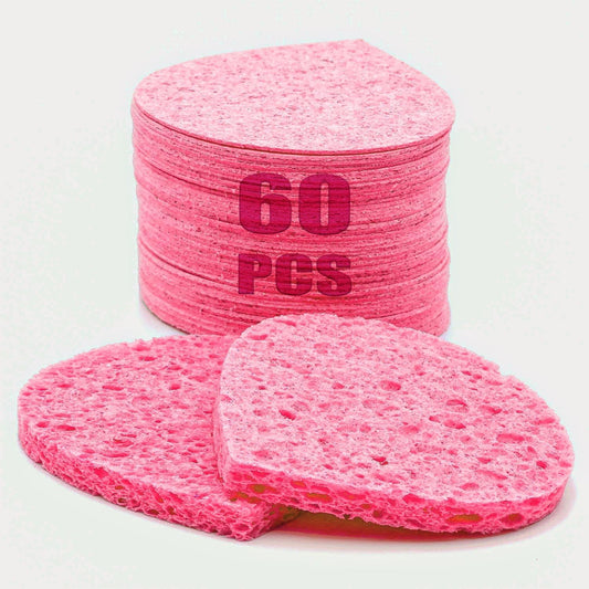 60-Count Compressed Facial Sponges | Makeup Remover Sponge | 100% Natural Cosmetic Spa Sponges for Facial Cleansing | Exfoliating Mask | Face Scrubber (Drop)