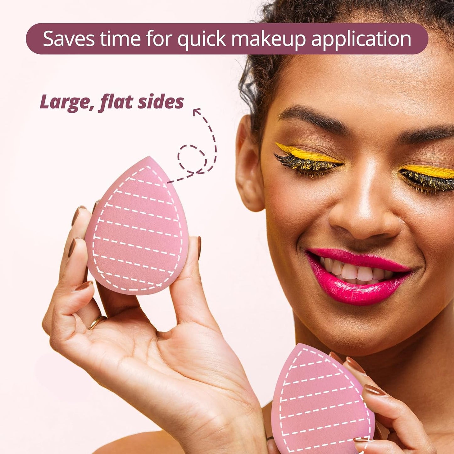 BEAKEY Flat Duo Patented Makeup Sponge Set of 2, Latex Free Pink Beauty Sponge for Foundation and Powder Application, Soft Blending Sponges, Large Flat Design, BeautyTools for Makeup Lovers