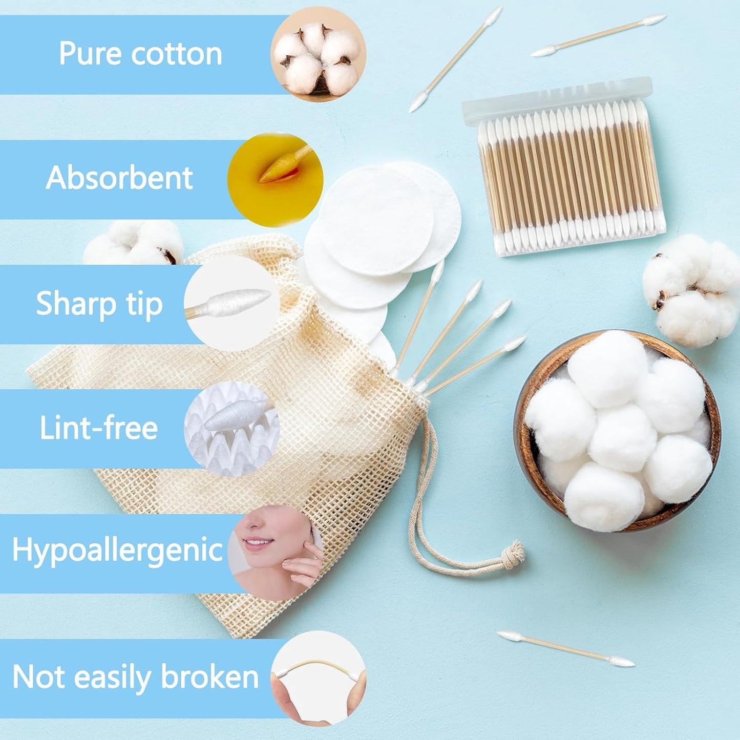 eyxformula 800 Count Pointed Cotton Swabs - Double Precision Tip Cotton Swabs for Flawless Eye & Lip Makeup, Nails, Detailing - Lint-Free Pointy Makeup Swab with Sturdy Bamboo Sticks in Storage Case