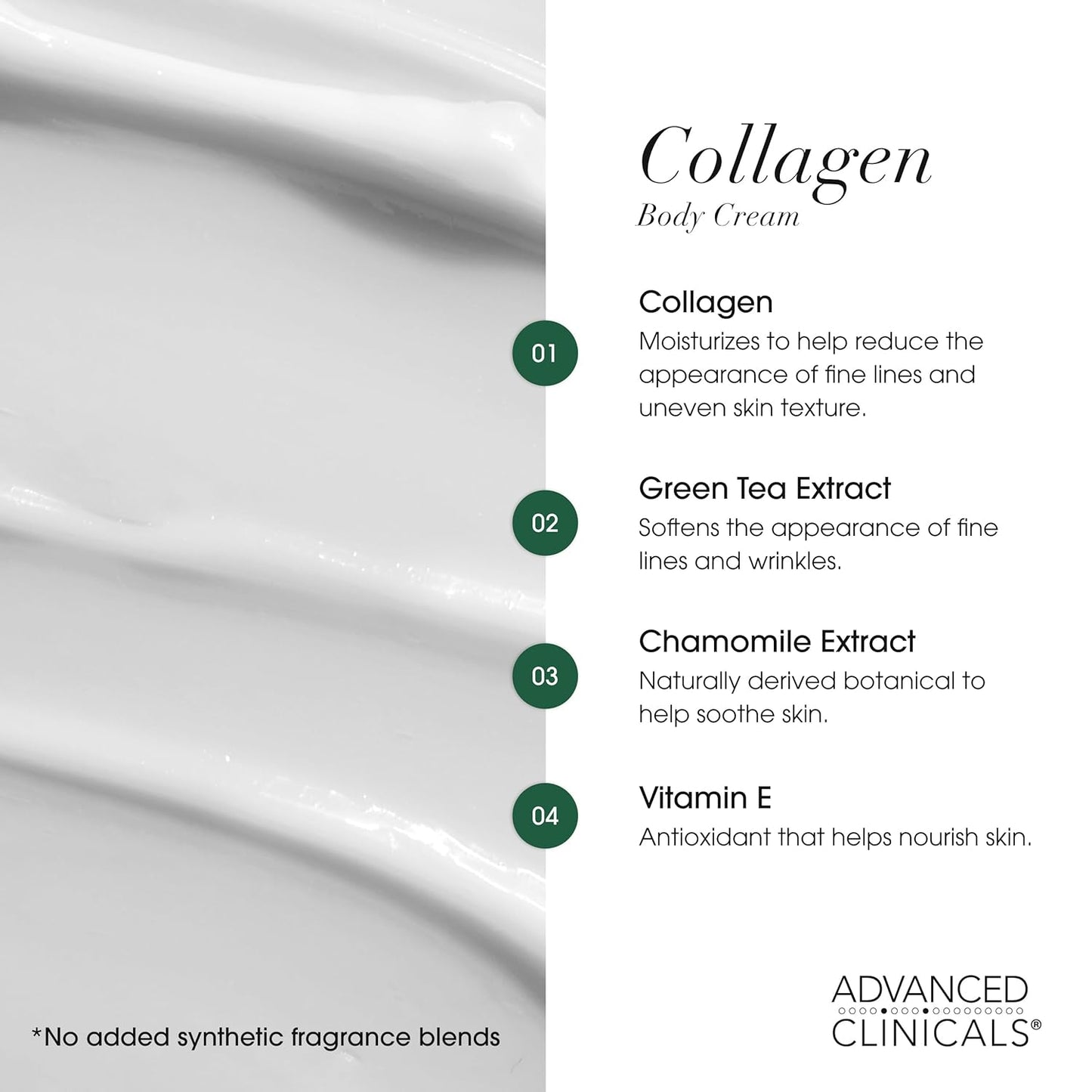 Advanced Clinicals Unscented Collagen Body Cream + Collagen Serum For Face 2PC Skincare Set | Face Serum & Body Lotion For Women & Men Helps Improve Look Of Wrinkles & Dry Skin, Fragrance Free, 2pc
