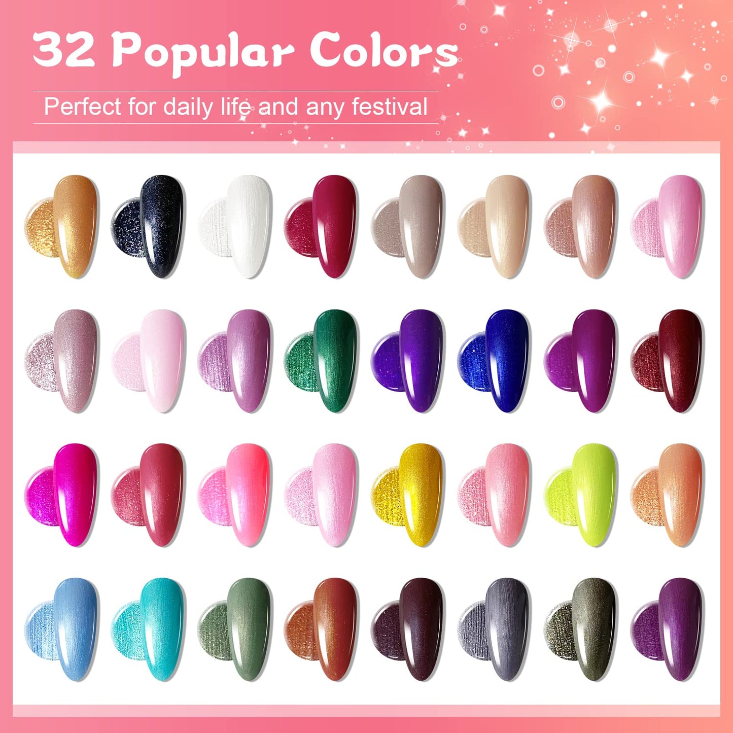 JODSONE Gel Nail Polish Starter Set Ribbon Glitter Summer Light Winter Dark Glossy 36-Piece Multi-color Gel Nail Polish Set